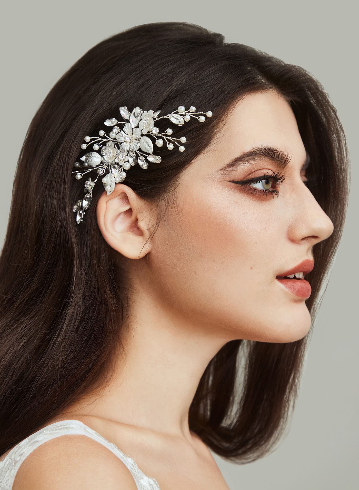 SWEETV Silver Bridal Hair Comb with Crystals & Pearls – Handmade Wedding Accessory