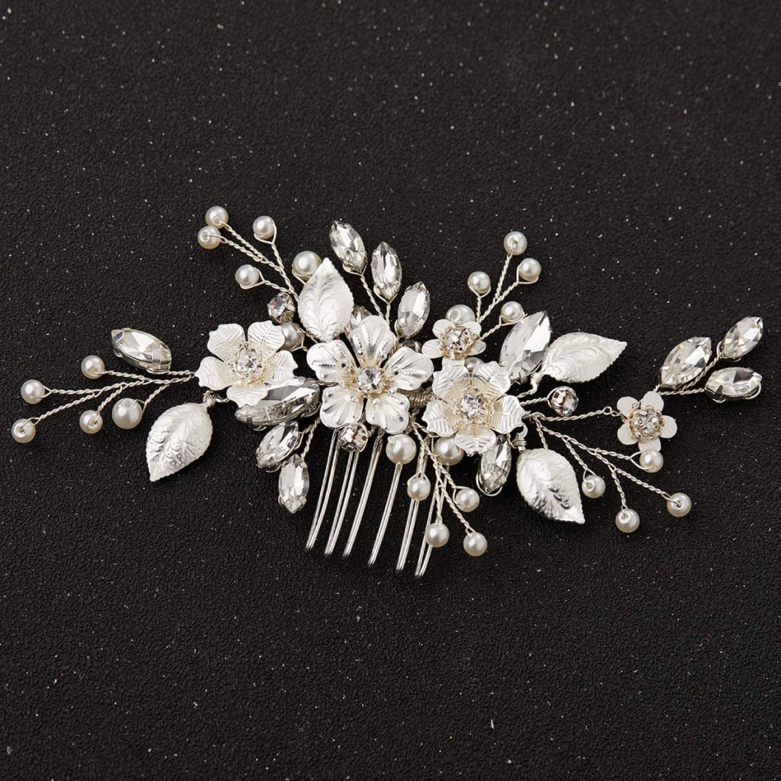 SWEETV Silver Bridal Hair Comb with Crystals & Pearls – Handmade Wedding Accessory