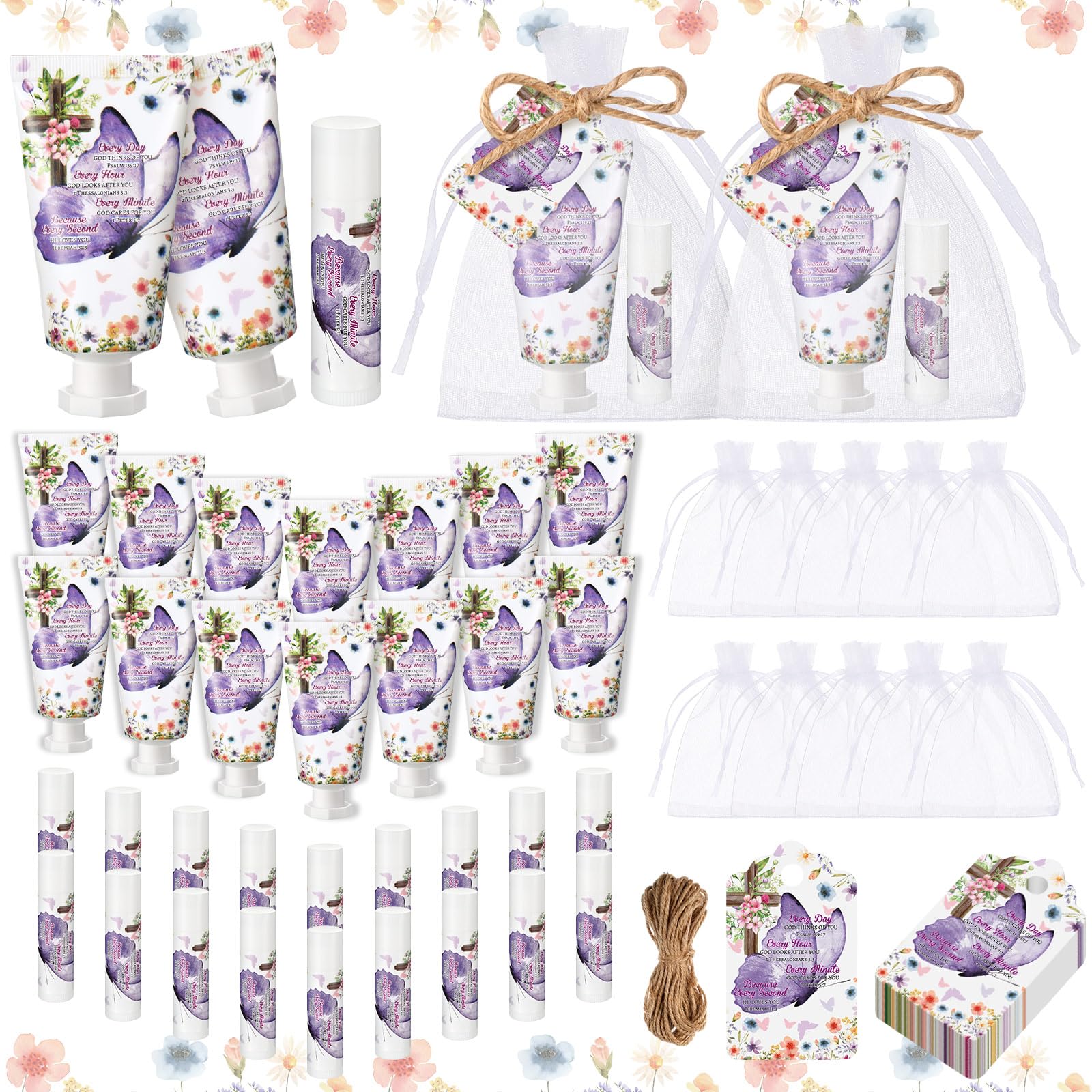 Swiffen 24-Set Christian Hand Cream & Lip Balm Gift Set – Travel Size Bible Verse Gift for Women