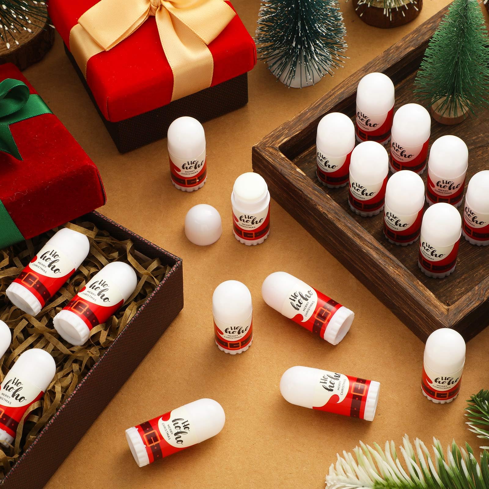 Swiffen 50 Pcs Christmas Mini Lip Balm Pack – Assorted Flavors & Beeswax Gift Set