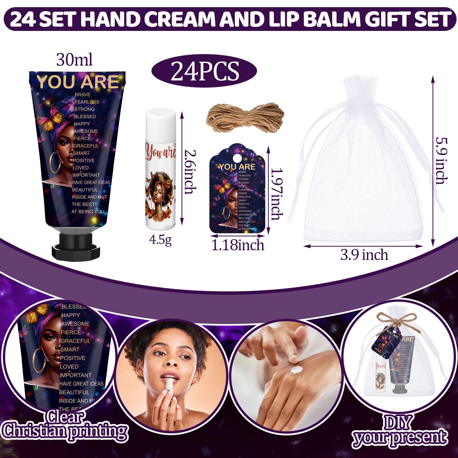 Swiffen 24 Sets Christian Hand Cream & Lip Balm Gift Set – Bible Verse Gift for Women