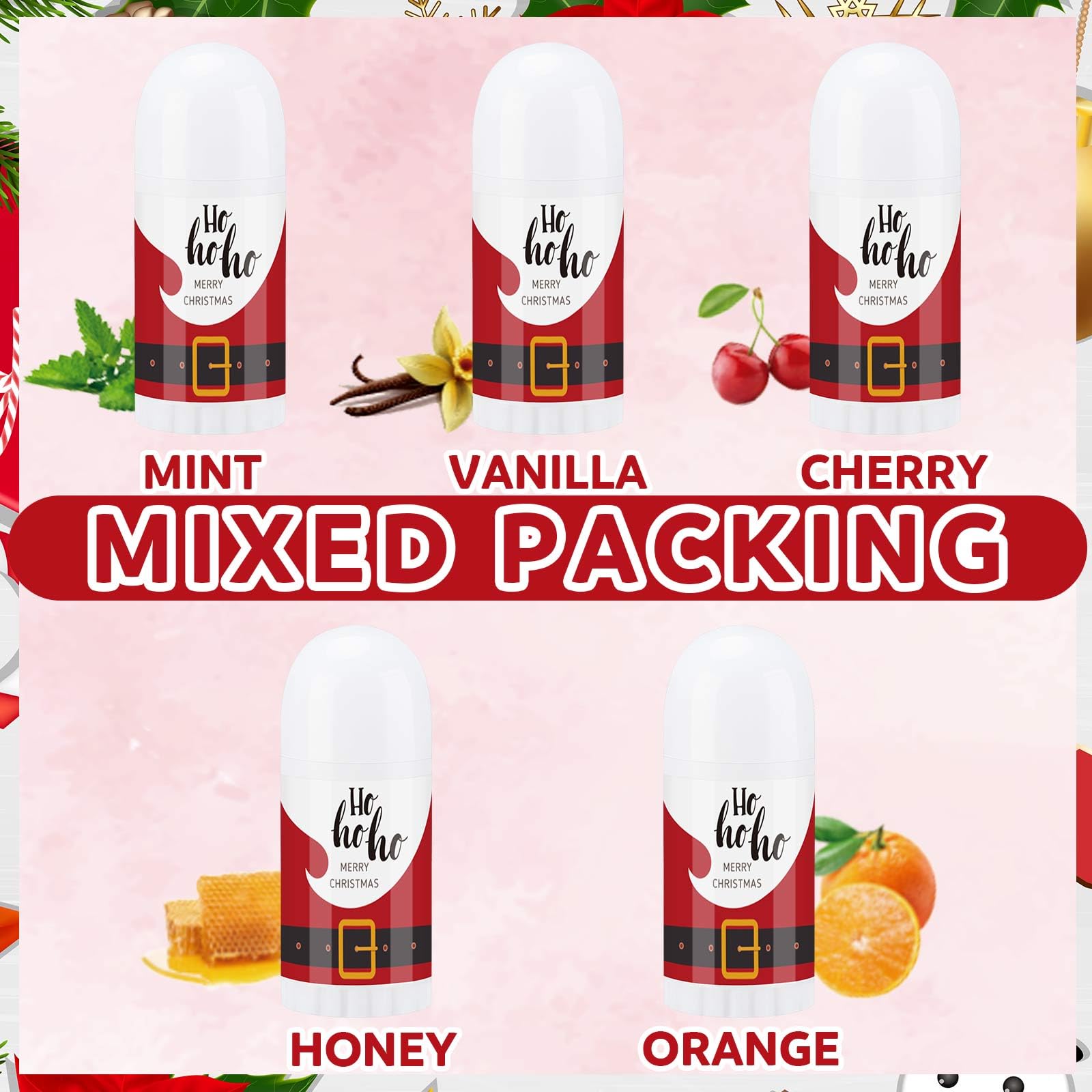 Swiffen 50 Pcs Christmas Mini Lip Balm Pack – Assorted Flavors & Beeswax Gift Set