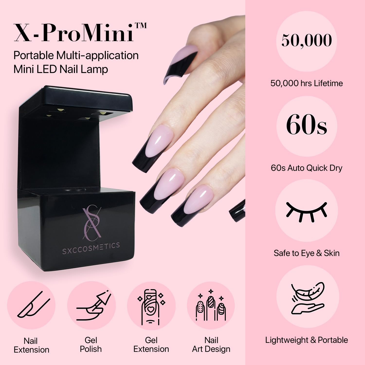 SXC Cosmetics French Tip Press On Nails – Black Series, Medium Square | X-Pro Tips Starter Kit, 150PCS, 15 Sizes, 5 Styles, Beginner-Friendly