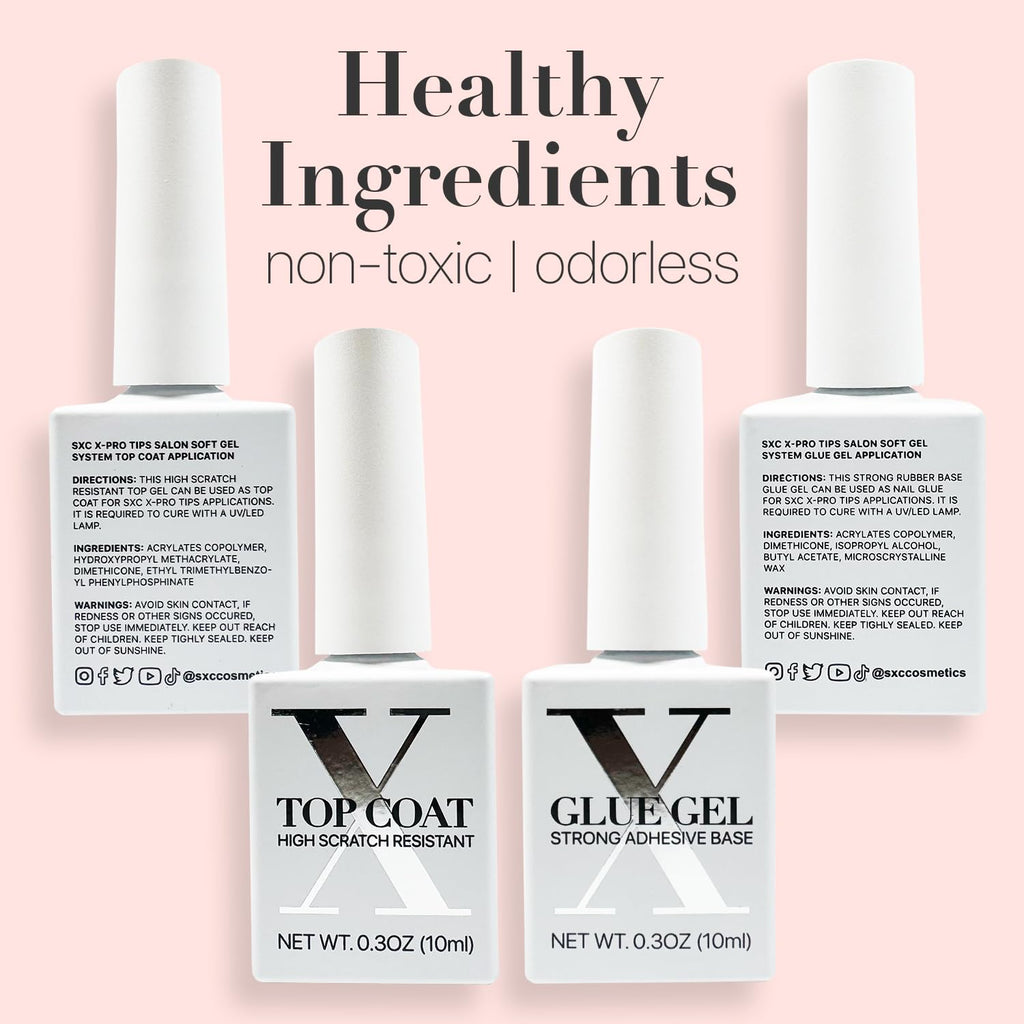 SXC Cosmetics French Tip Press-On Nails – Skin Tone Nude & Color Series | XS Square X-Pro Tips Starter Kit ST113KIT