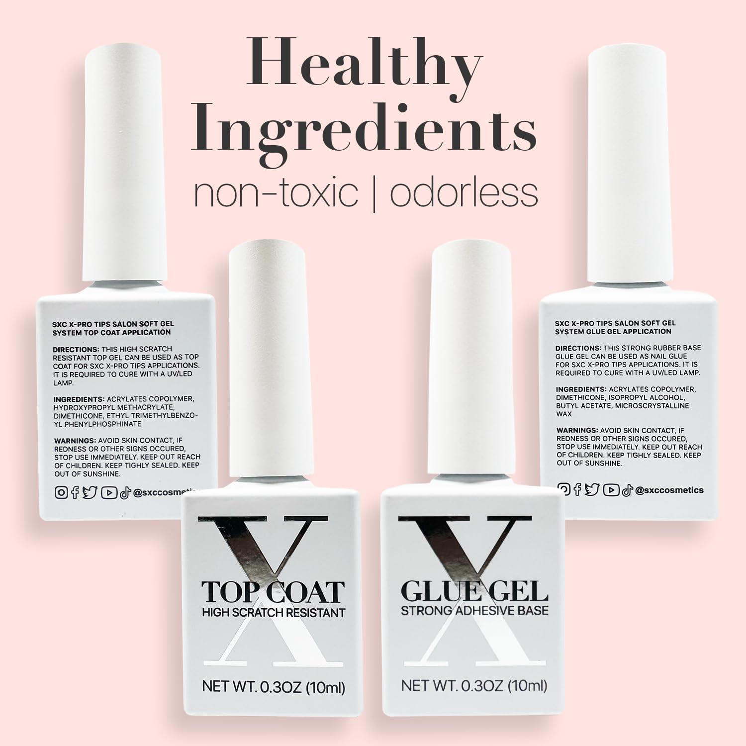 SXC Cosmetics French Tip Press-On Nails – Skin Tone Nude & Color Series | XS Square X-Pro Tips Starter Kit ST113KIT