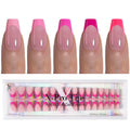SXC French Tip Press On Nails Kit – 150 Pieces, 15 Sizes, Ultra Fit, Pre-Applied Primer & Base Coat (5PINK119-S Coffin)