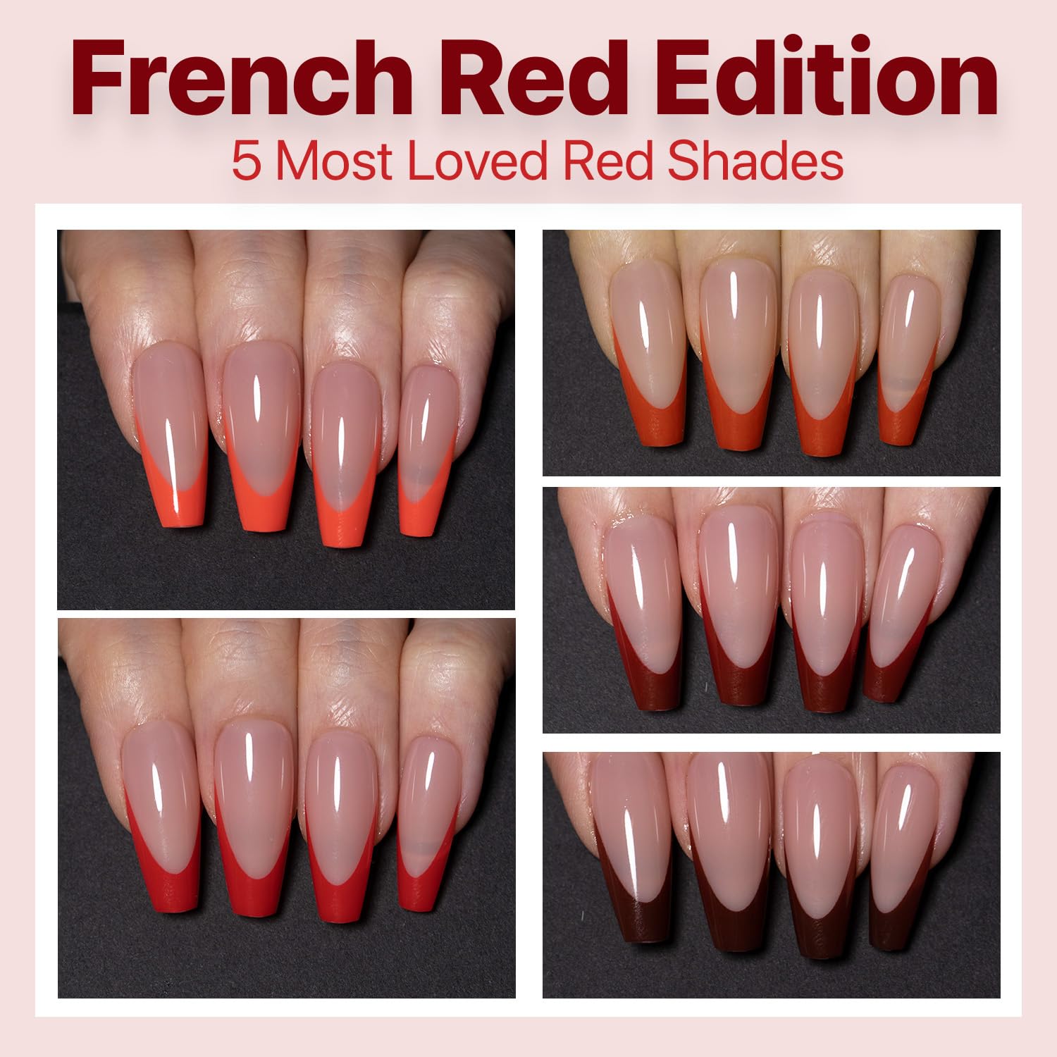 SXC Cosmetics X-Pro Tips French Tip Press-On Nails – French Red Edition, Coffin Shape (RED120KIT-M)