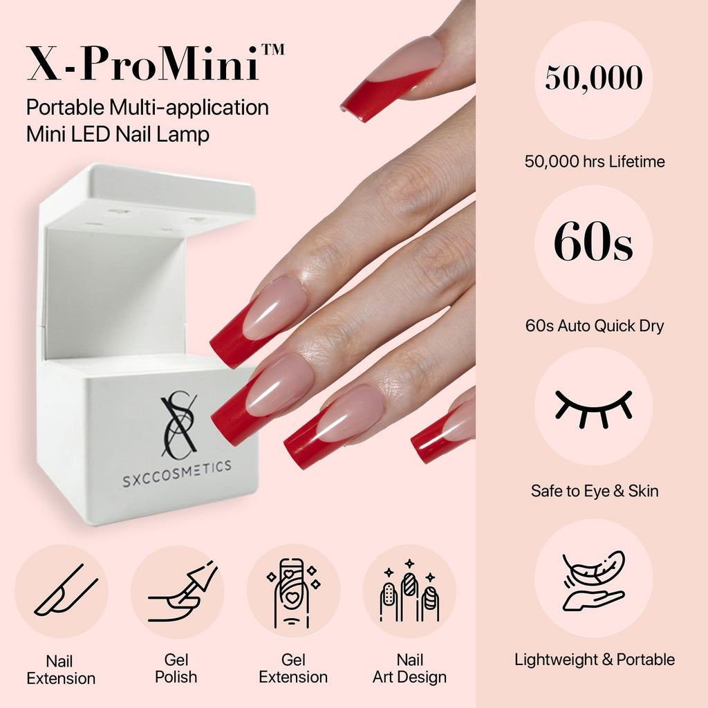 SXC Cosmetics X-Pro Tips French Tip Press-On Nails – French Red Edition, Coffin Shape (RED120KIT-M)