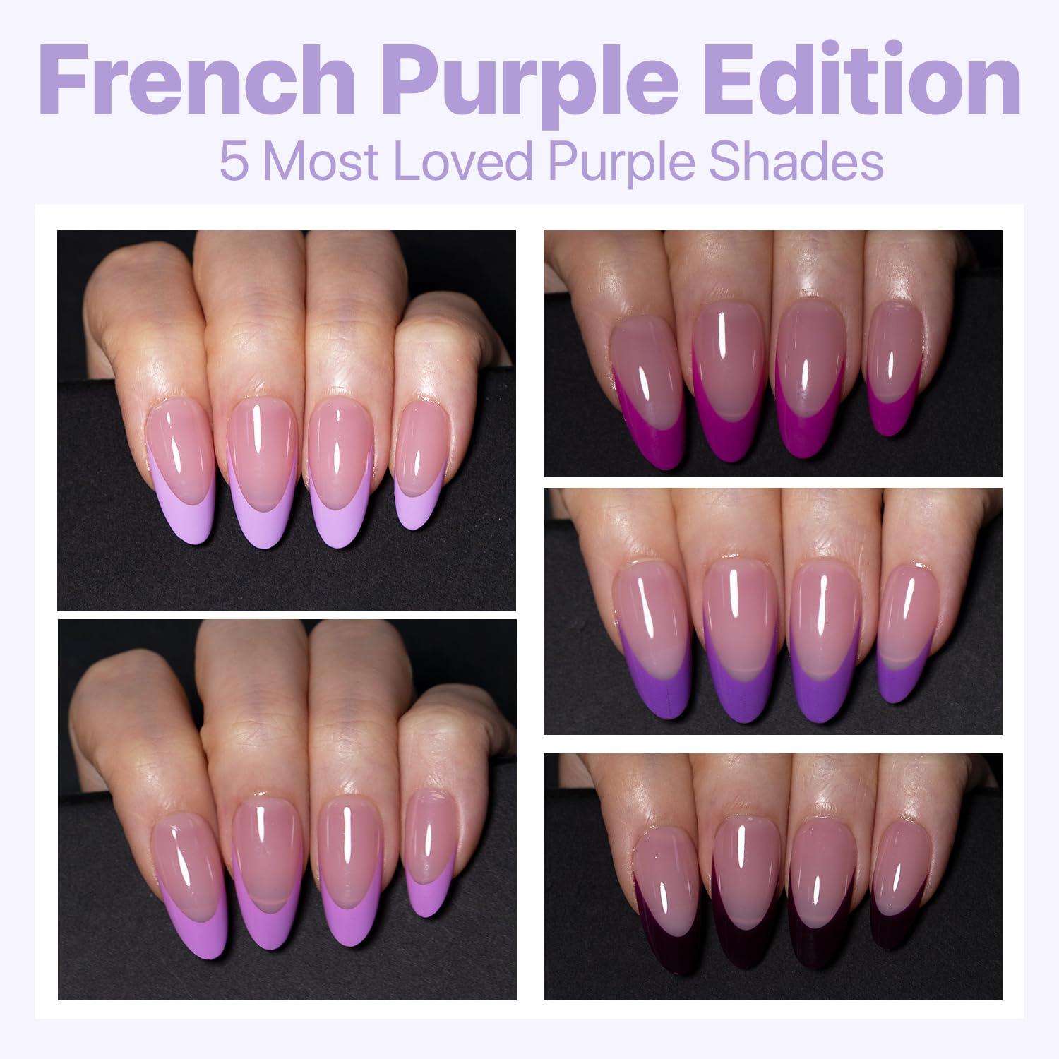 SXC Cosmetics Purple Series French Tip Press On Nails – Medium Almond, X-Pro Tips Starter Kit (150pcs)