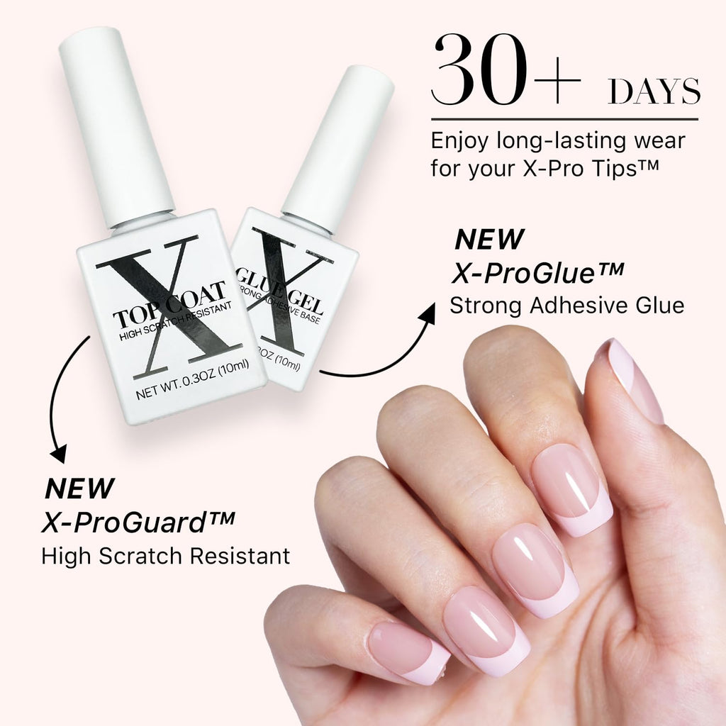 SXC Cosmetics French Tip Press-On Nails – Skin Tone Nude & Color Series | XS Square X-Pro Tips Starter Kit ST113KIT