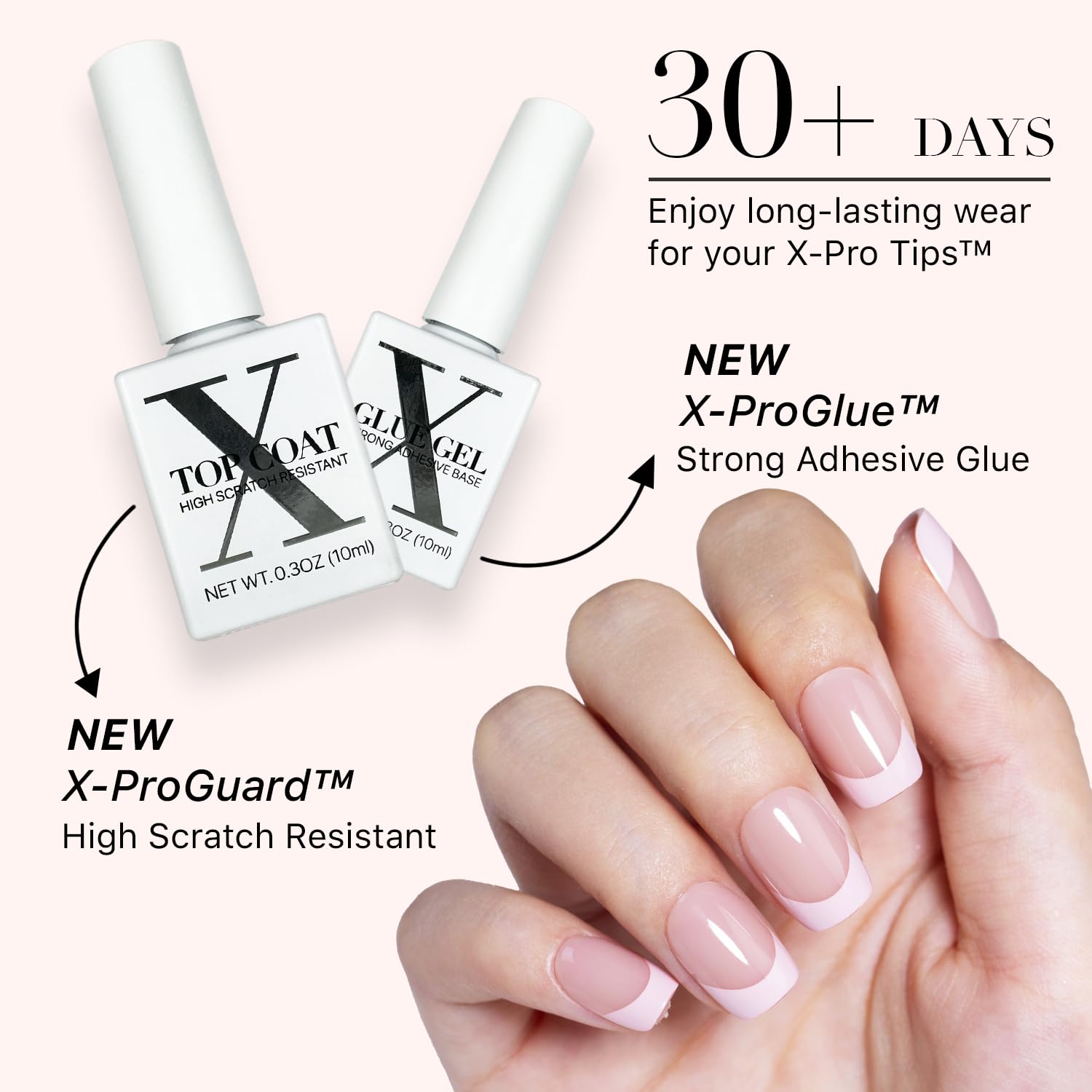SXC Cosmetics French Tip Press-On Nails – Skin Tone Nude & Color Series | XS Square X-Pro Tips Starter Kit ST113KIT