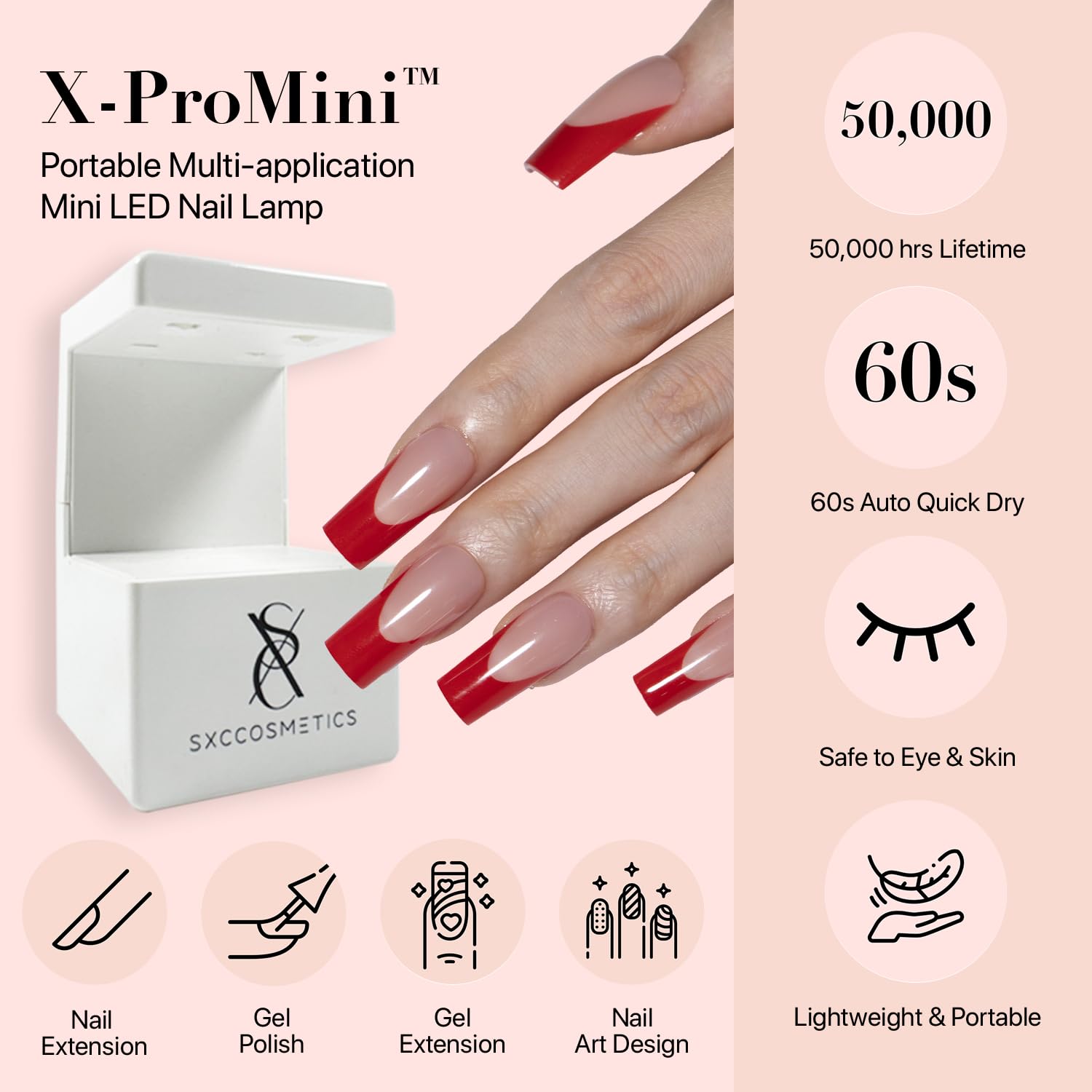 SXC Red Series French Tip Press On Nails – Short Coffin Starter Kit (160pcs, 16 sizes, 5 styles)