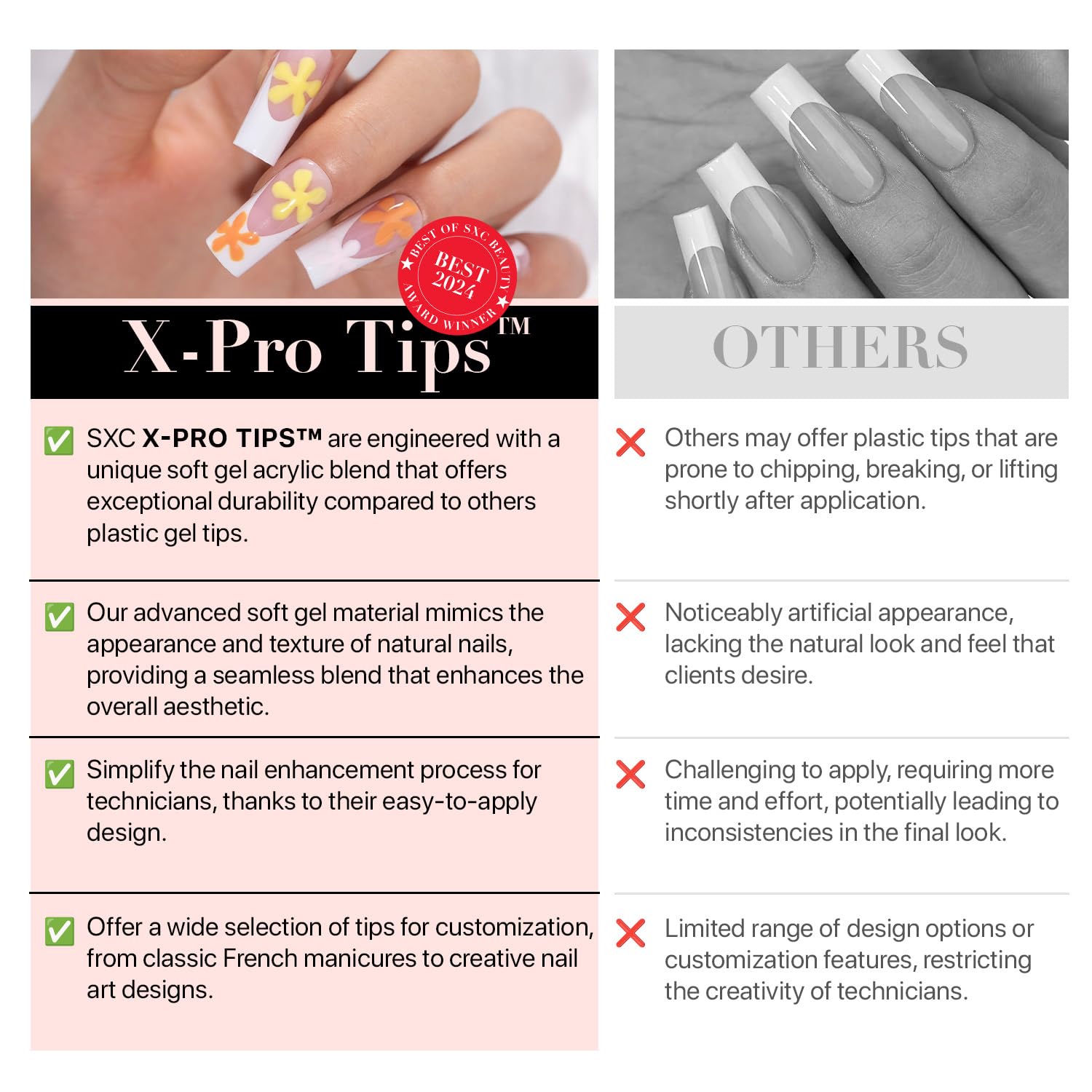 SXC Cosmetics French Tip Press-On Nails – Skin Tone Nude & Color Series | XS Square X-Pro Tips Starter Kit ST113KIT