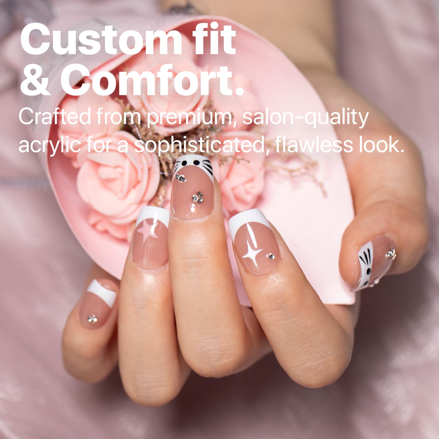 SXC Brown French Tip Press-On Nails – Ultra Fit, 150 Pieces, 15 Sizes, Pre-Applied Primer & Base Coat