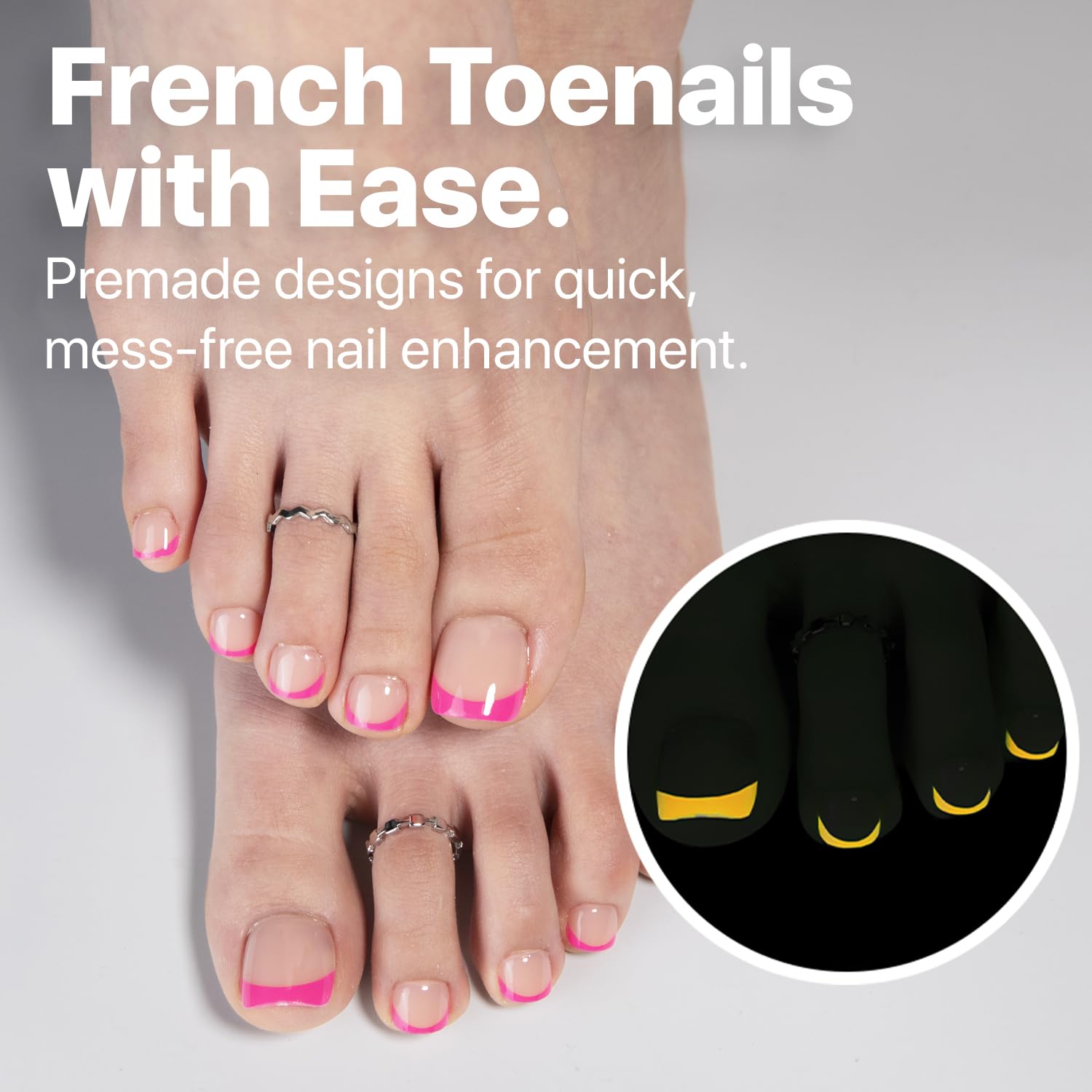 SXC Cosmetics X-Pro Tips French Tip Press-On Toenails – Short Pastel Glow (Soft Gel System)