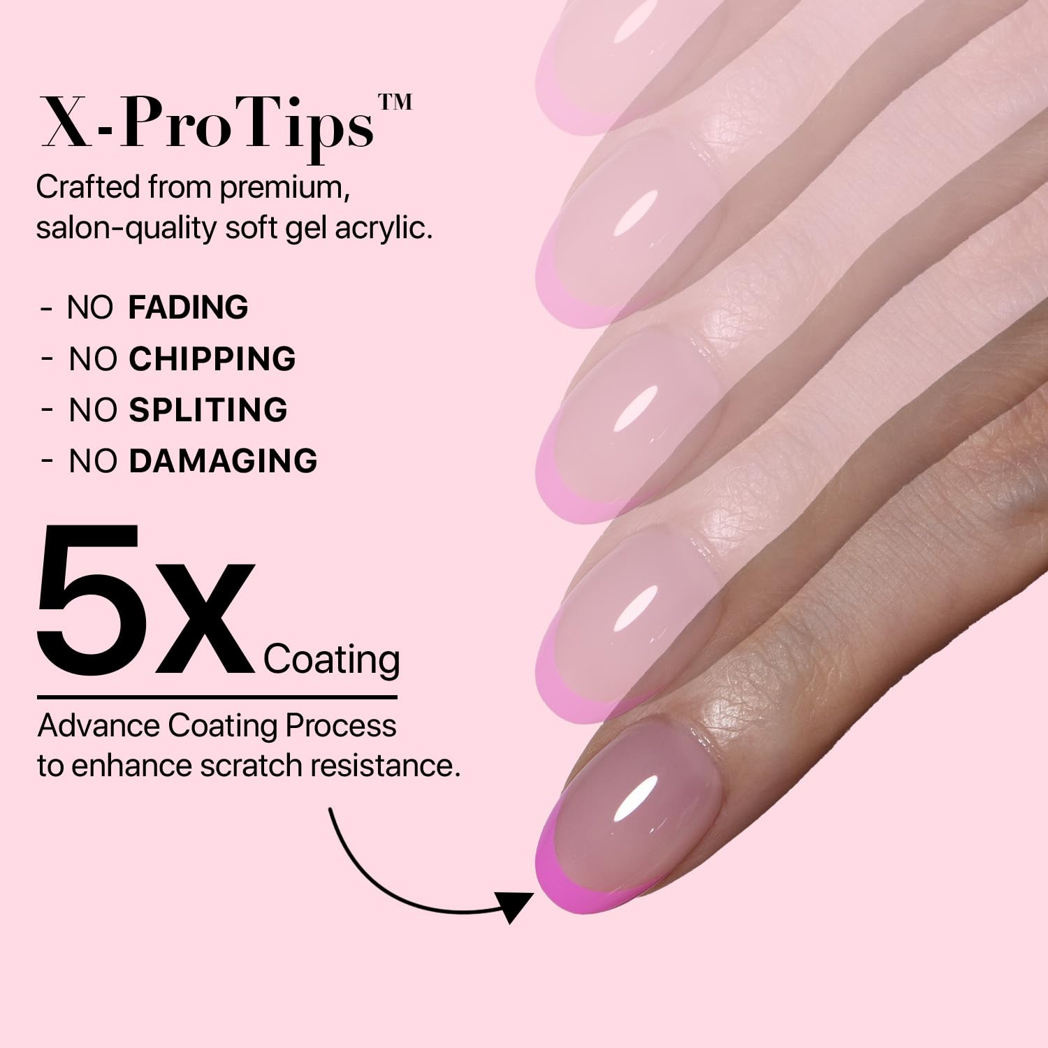SXC X-Pro Tips French Tip Press-On Nails – Pink Edition PINK118KIT-XS Almond