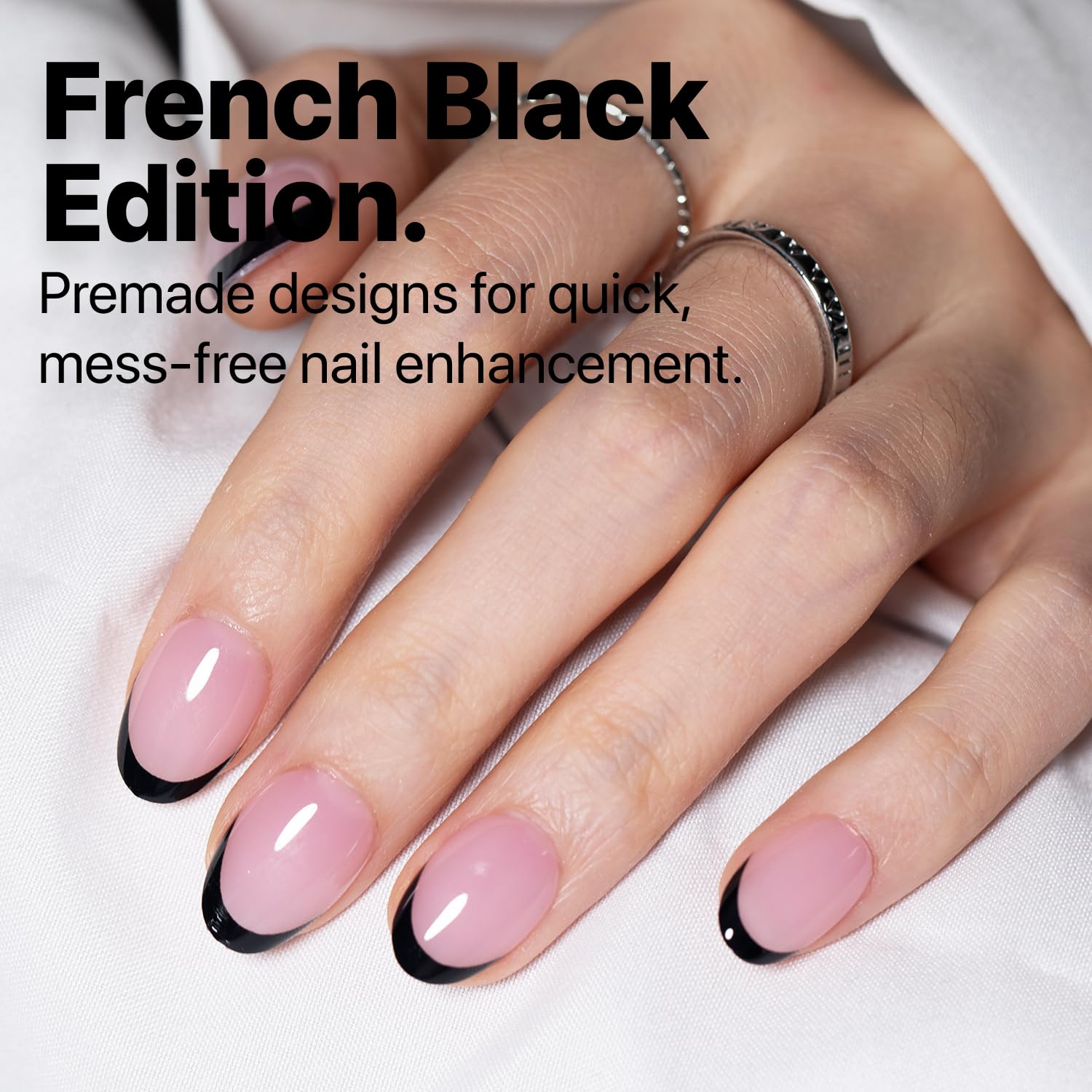 SXC Black Series French Tip Press-On Nails – Extra Short Almond, X-Pro Tips Starter Kit (160pcs)