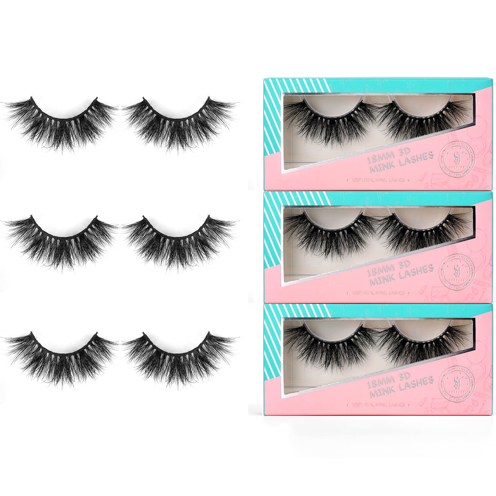 SY SHUYING 18mm Mink Lashes – Natural 3D Wispy, Reusable (3 Pairs, Doll)
