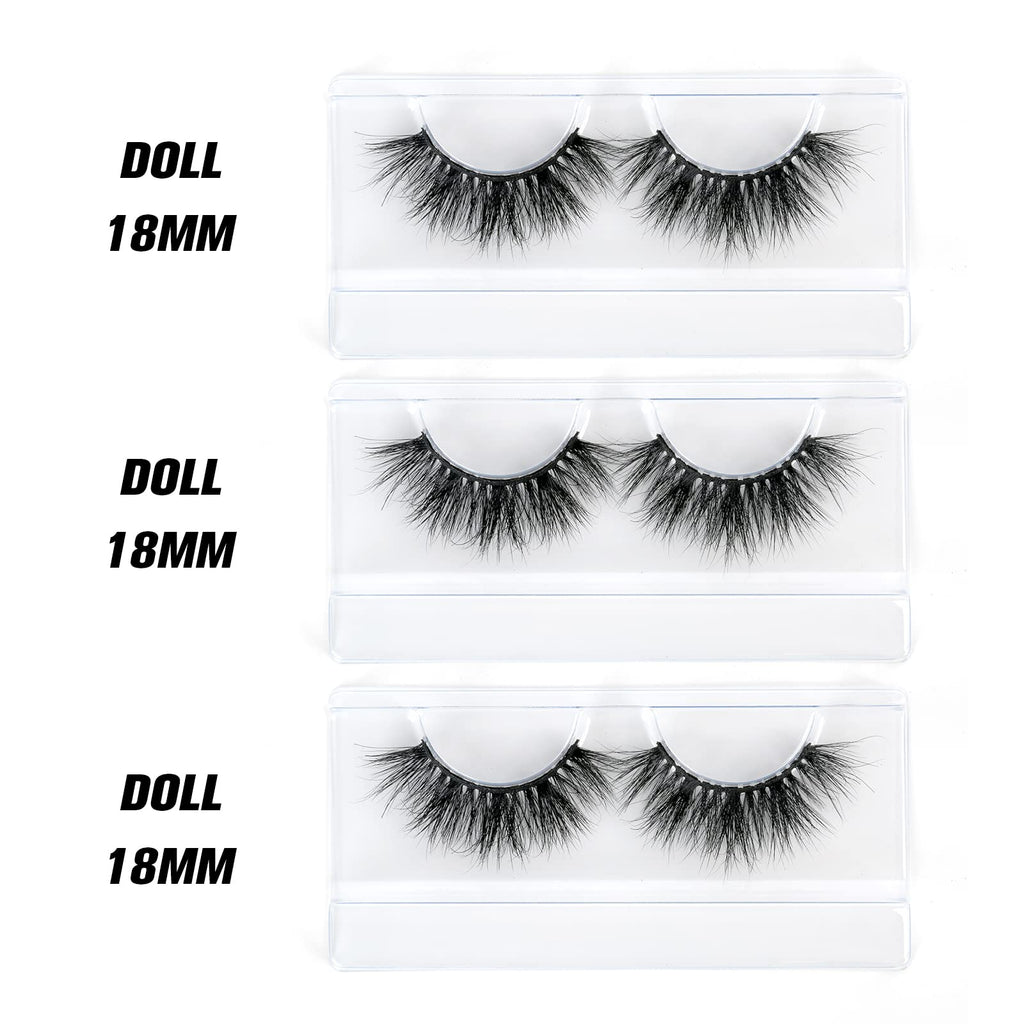 SY SHUYING 18mm Mink Lashes – Natural 3D Wispy, Reusable (3 Pairs, Doll)