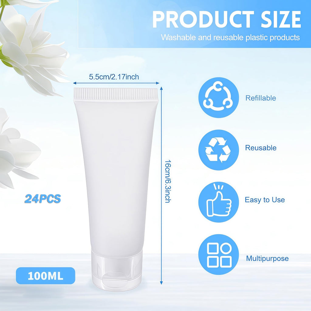 SYBL 20Pcs Clear Empty Refillable Tubes 100ml – Leak-Proof Squeezable Containers