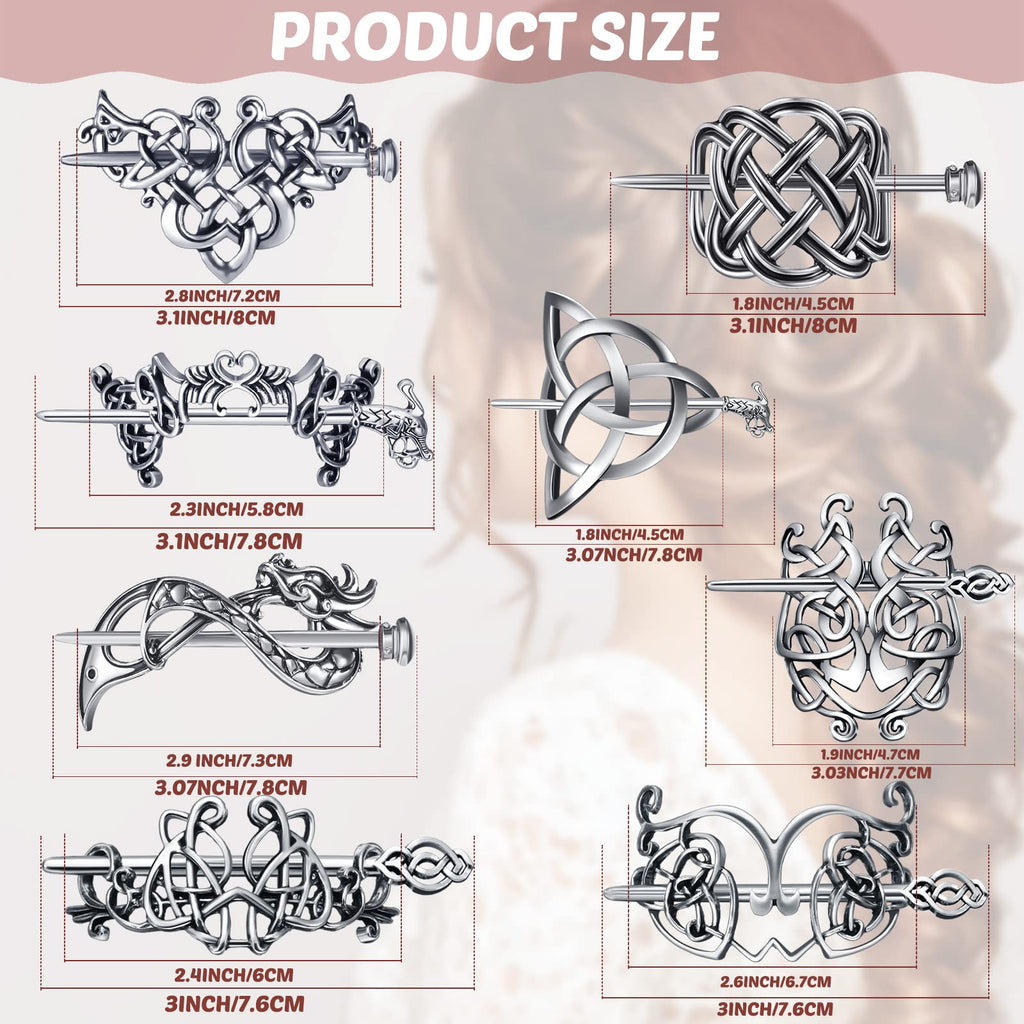 Syhood Viking Celtic Hair Clips – 8-Piece Vintage Knot Hairpins in Silver for Women