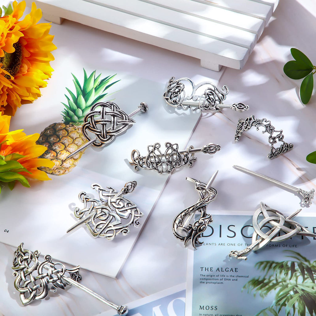 Syhood Viking Celtic Hair Clips – 8-Piece Vintage Knot Hairpins in Silver for Women