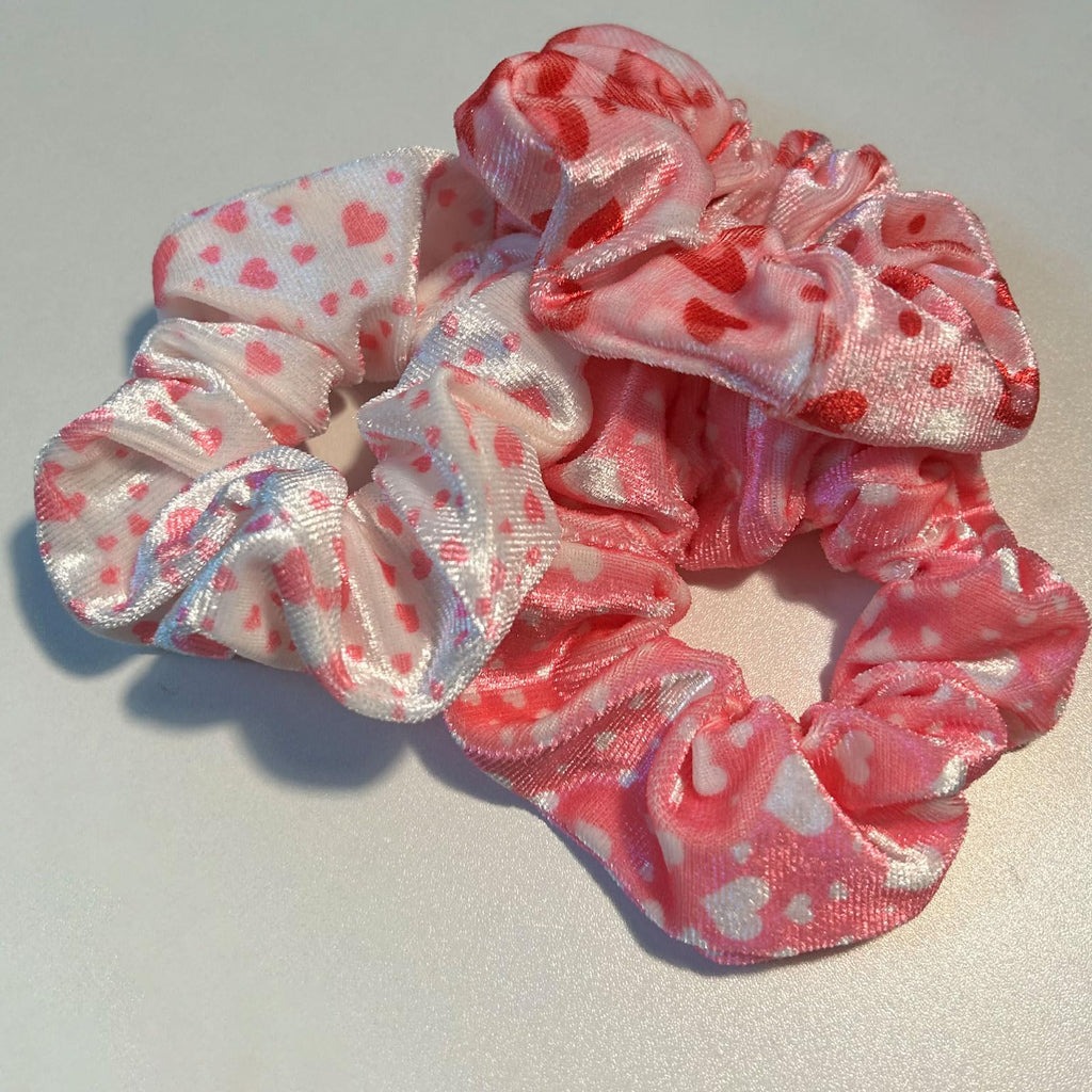 syyoo Valentine's Day Hair Ties - Red Heart Scrunchies, Pink Soft Elastic Hair Bands for Women & Girls