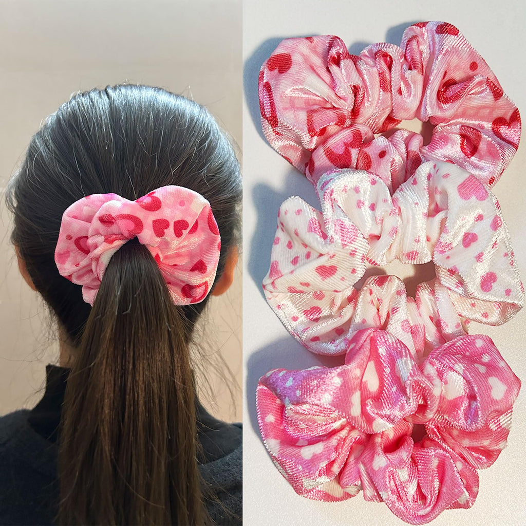 syyoo Valentine's Day Hair Ties - Red Heart Scrunchies, Pink Soft Elastic Hair Bands for Women & Girls