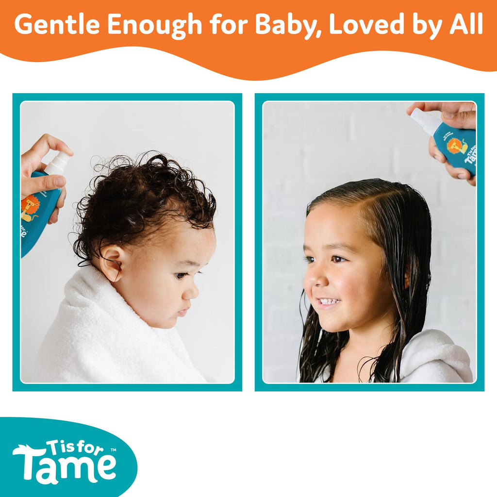 T is for Tame Kids Detangler Spray & Detangler Brush – Gentle Frizz Control for Curly & Fine Hair