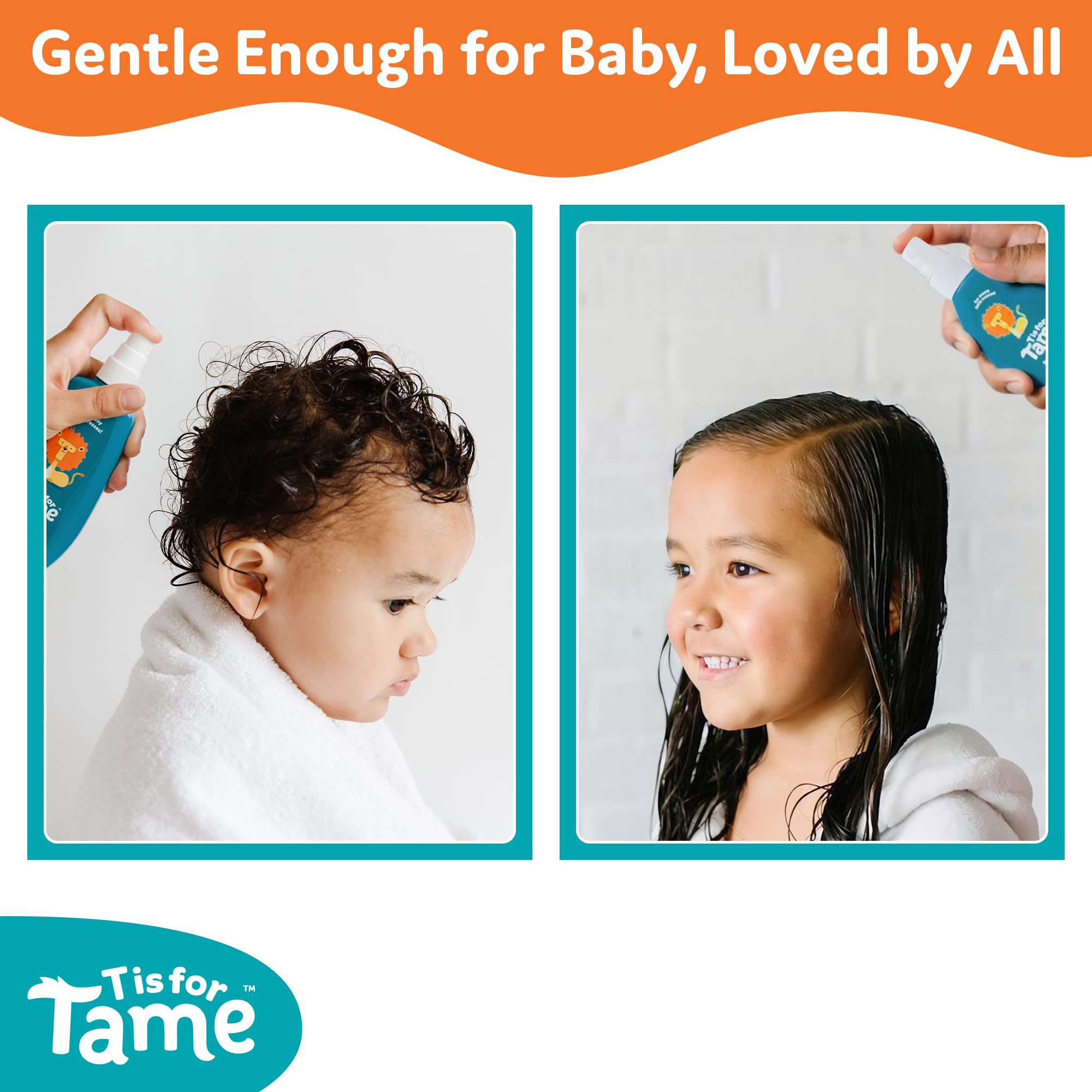 T is for Tame Kids Detangler Spray & Detangler Brush – Gentle Frizz Control for Curly & Fine Hair
