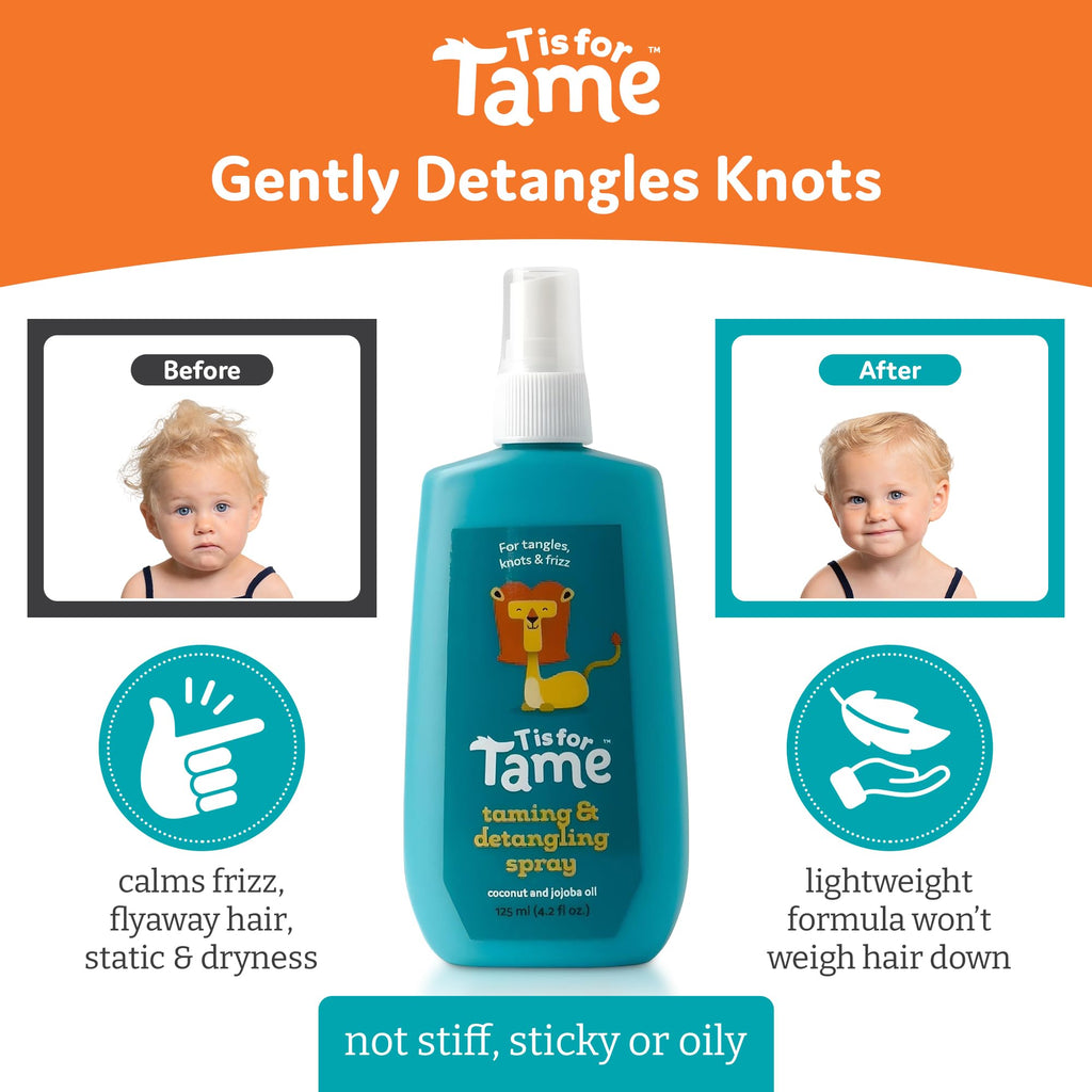 T is for Tame Kids Detangler Spray & Detangler Brush – Gentle Frizz Control for Curly & Fine Hair