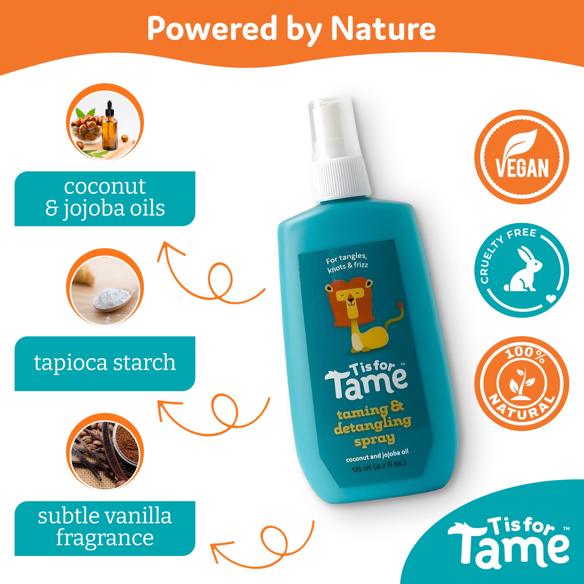 T is for Tame Kids Detangler Spray & Detangler Brush – Gentle Frizz Control for Curly & Fine Hair