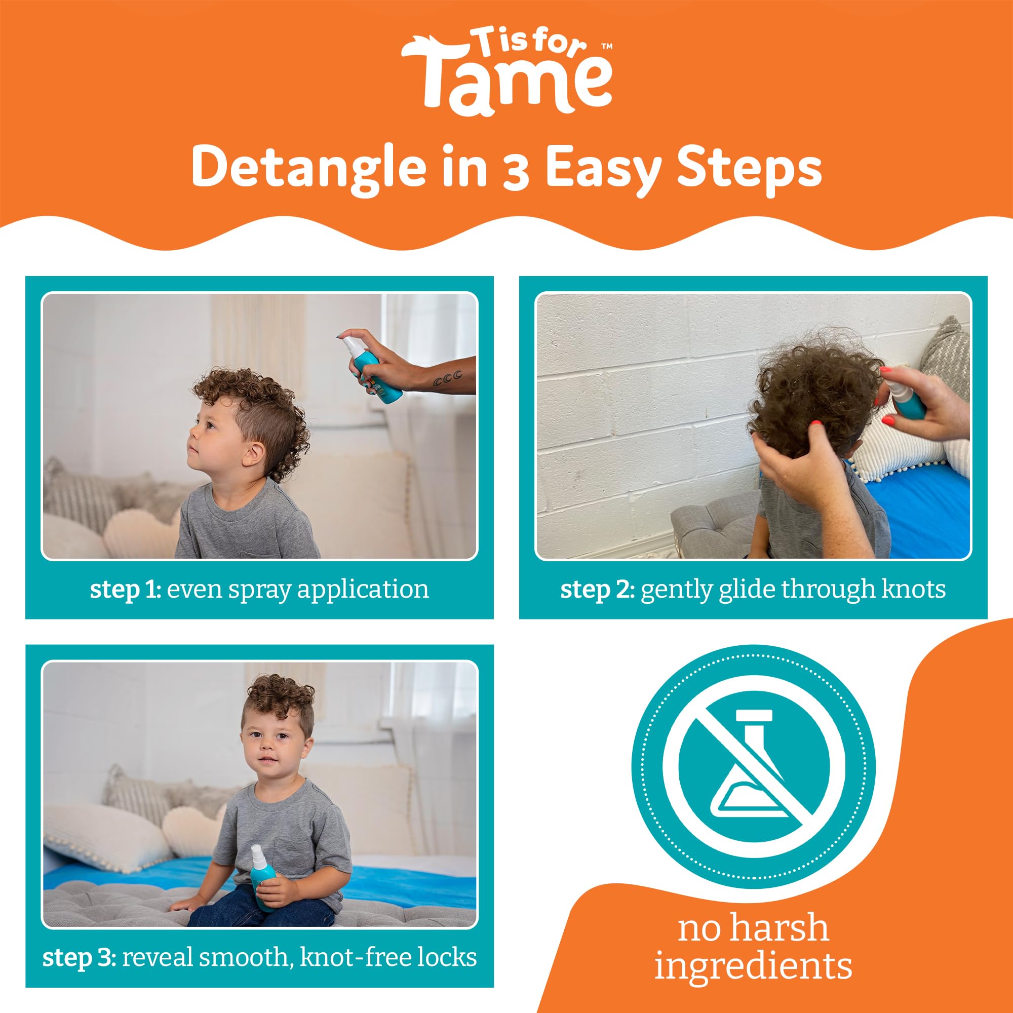 T is for Tame Kids Detangler Spray & Detangler Brush – Gentle Frizz Control for Curly & Fine Hair