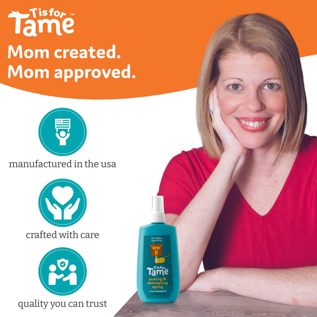 T is for Tame Kids Detangler Spray & Detangler Brush – Gentle Frizz Control for Curly & Fine Hair