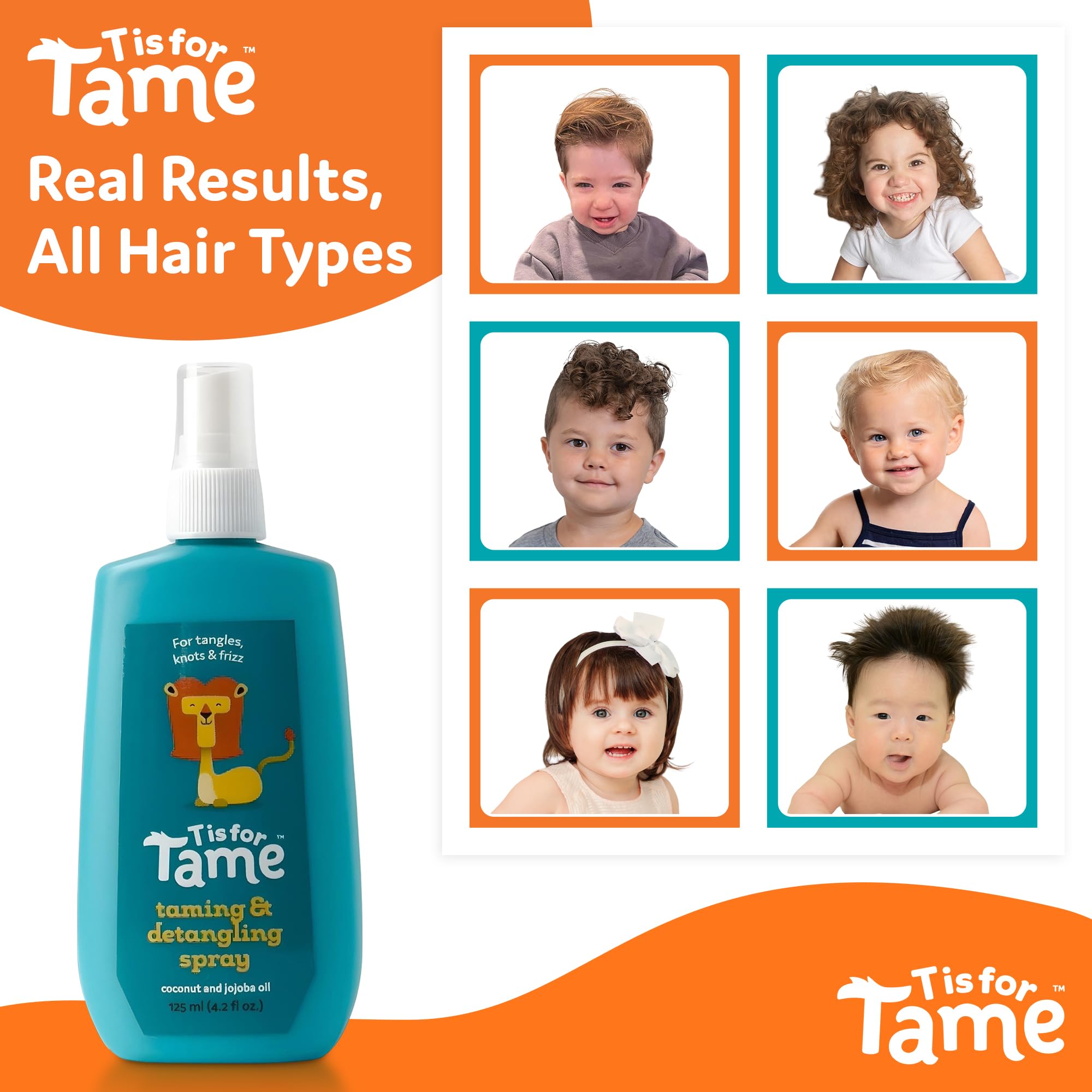 T is for Tame Kids Detangler Spray & Detangler Brush – Gentle Frizz Control for Curly & Fine Hair