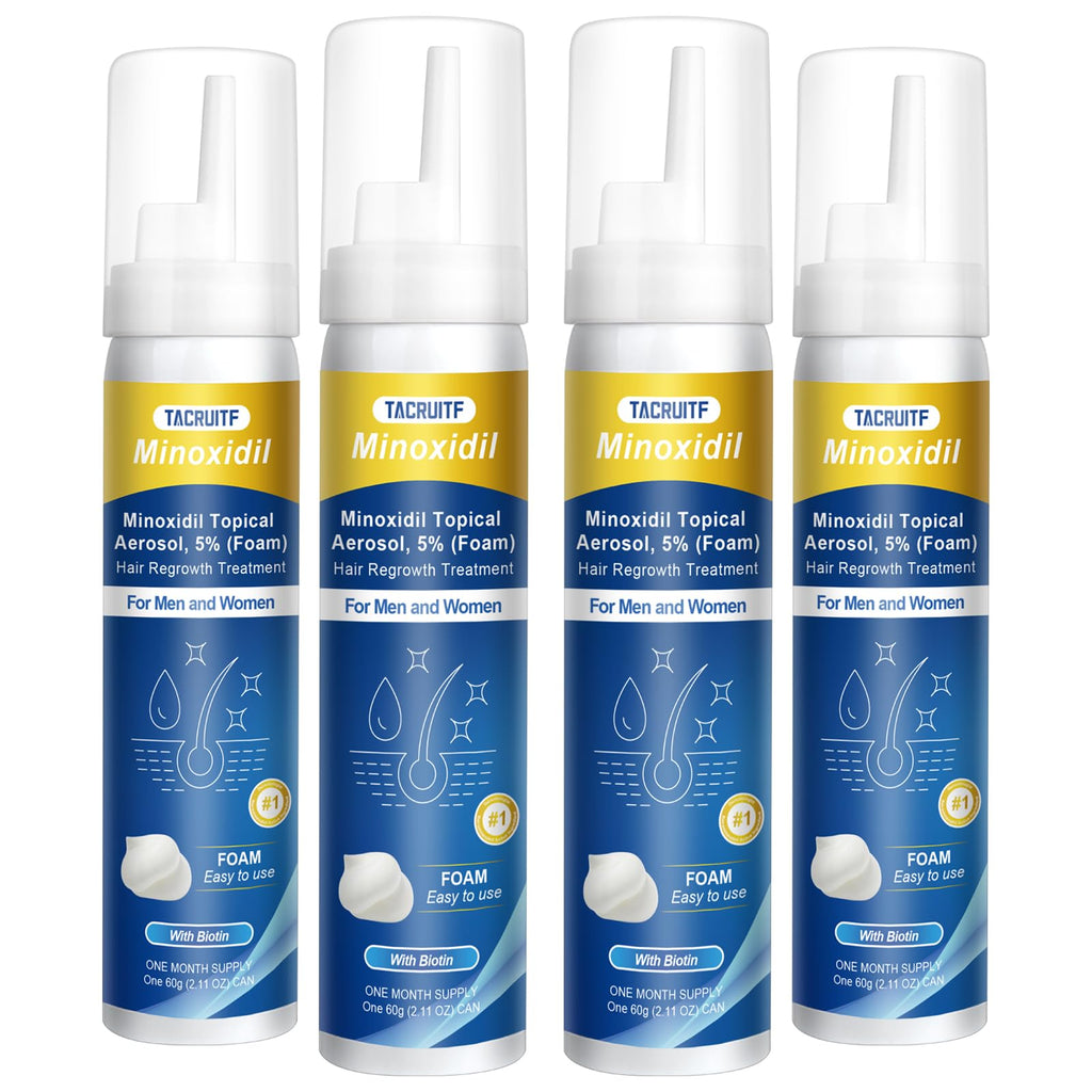 Tacruitf 4-Pack Minoxidil Foam 5% – Hair & Beard Growth, Biotin-Infused, 8.44 oz