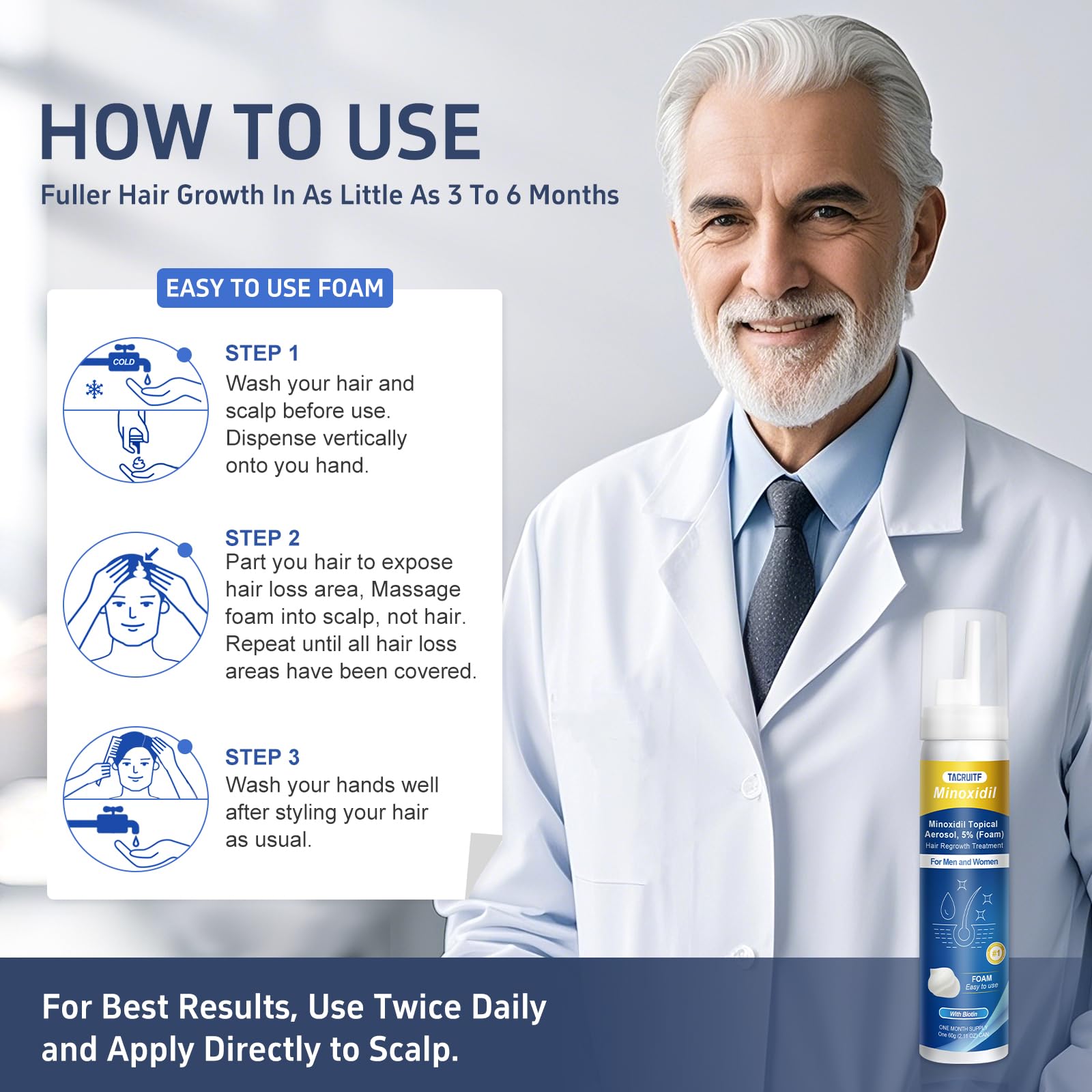 Tacruitf 4-Pack Minoxidil Foam 5% – Hair & Beard Growth, Biotin-Infused, 8.44 oz