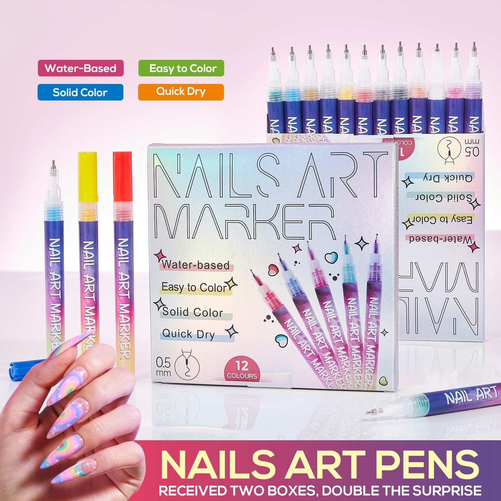 TAEERY 12 Colors Nail Art Markers Set – Quick-Dry Nail Art Pens for Home & Salon