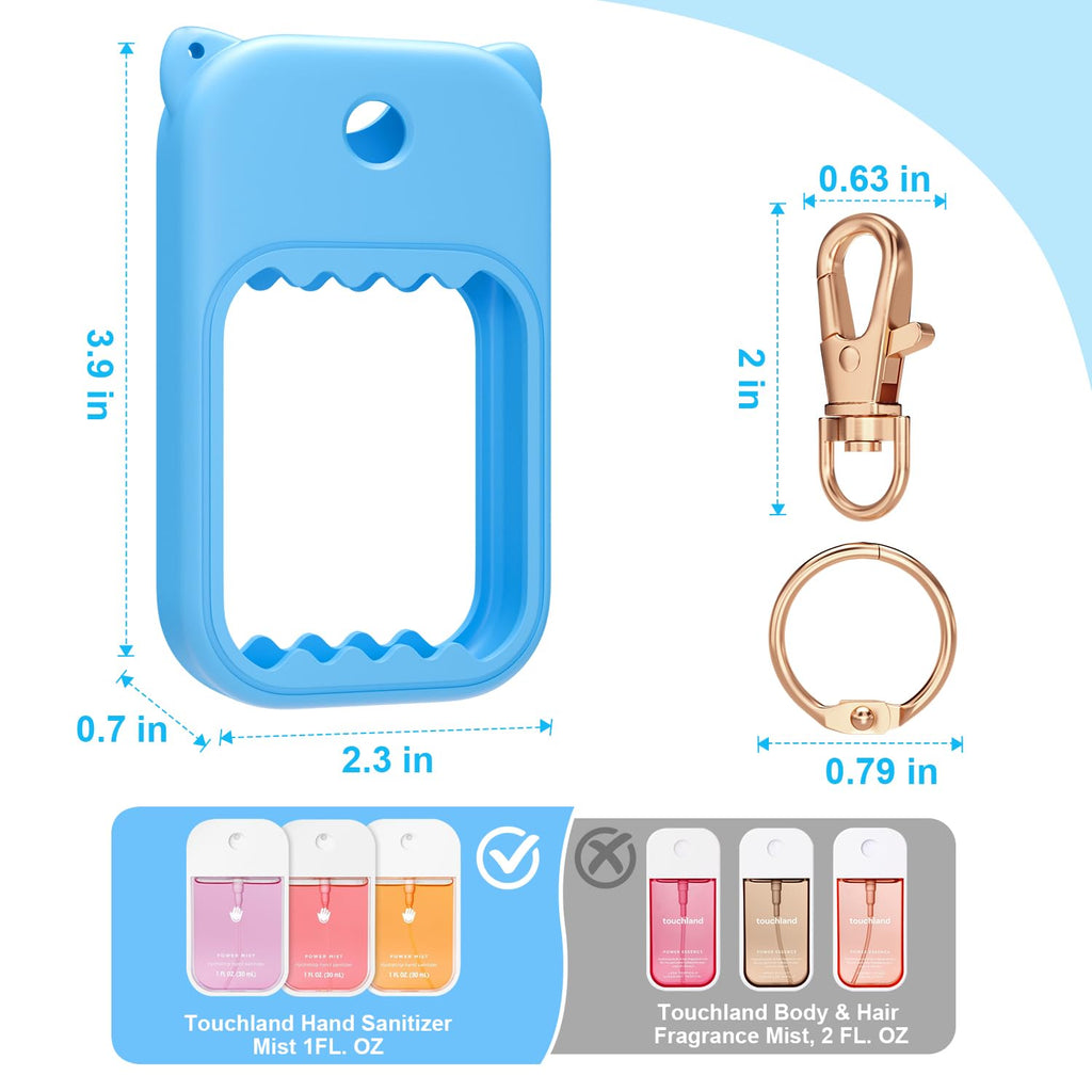 taessv Hand Sanitizer Case for Touchland – Silicone Keychain Holder for Power Mist, Gentle Mist, Glow Mist (Sky Blue)