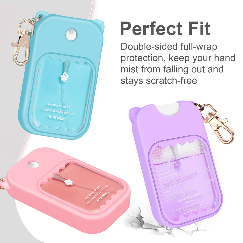 taessv 3Pcs Touchland Silicone Case & Keychain – Cute Holder for Power Mist, Gentle Mist, Glow Mist (Pink, Purple, Blue)