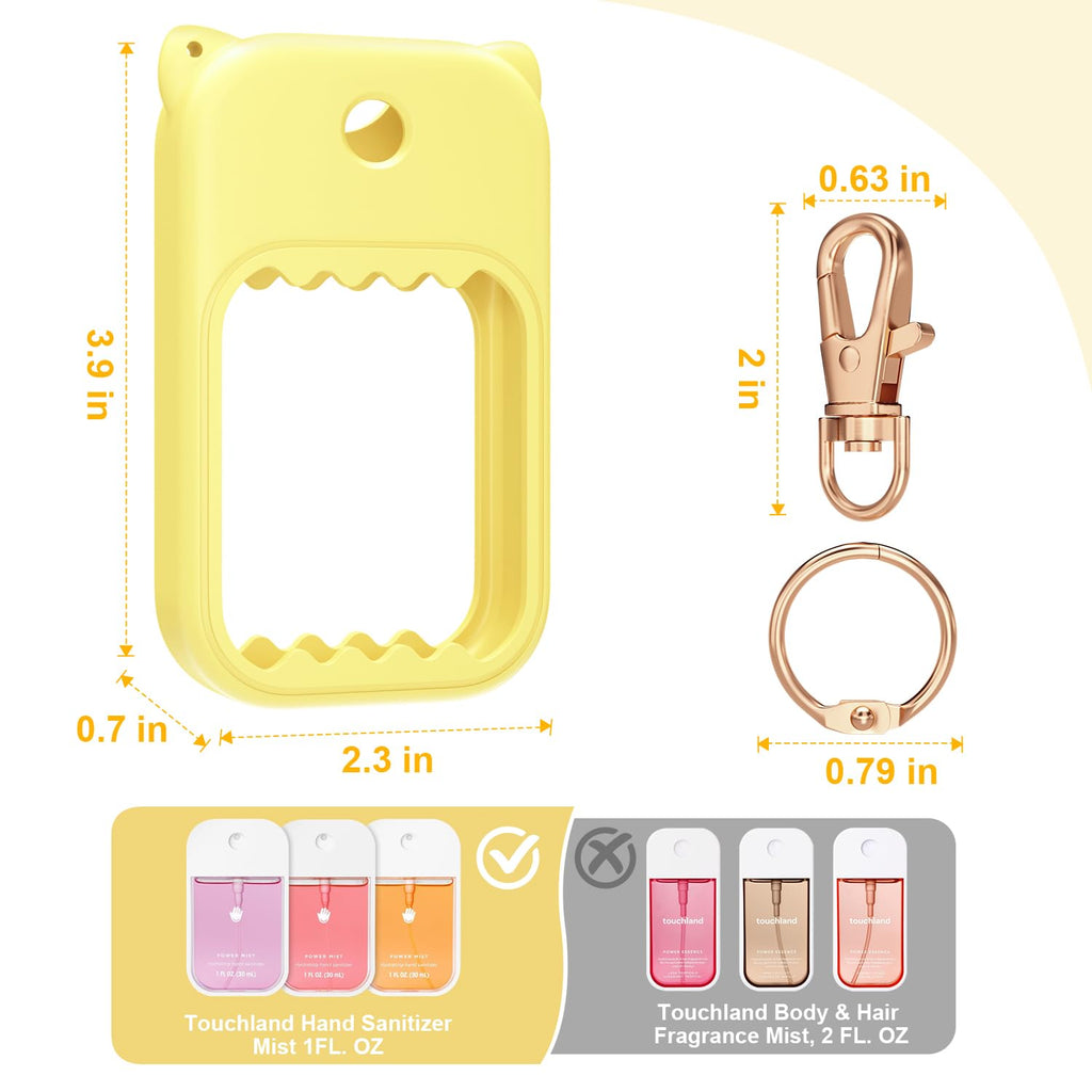 taessv Hand Sanitizer Case for Touchland – Silicone Keychain Holder for Power Mist, Gentle Mist & Glow Mist (Light Yellow)