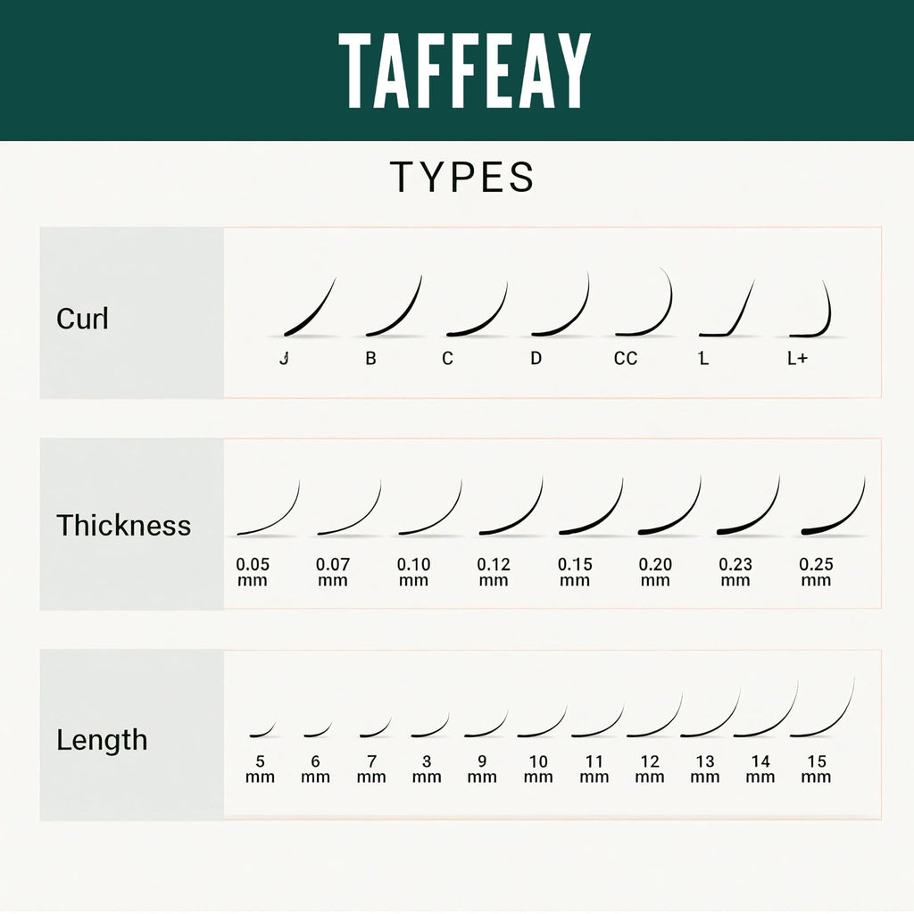 TAFFEAY Cashmere Lash Extensions Tray, 16 Rows, 0.03-0.15mm, C/CC/D/B/J Curl