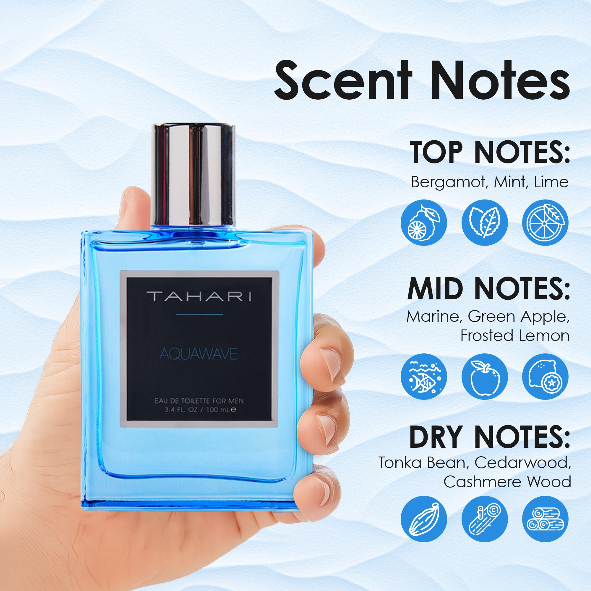TAHARI Aquawave Eau de Toilette for Men – Long-Lasting Fresh Aquatic Scent with Bergamot, Marine & Cedarwood