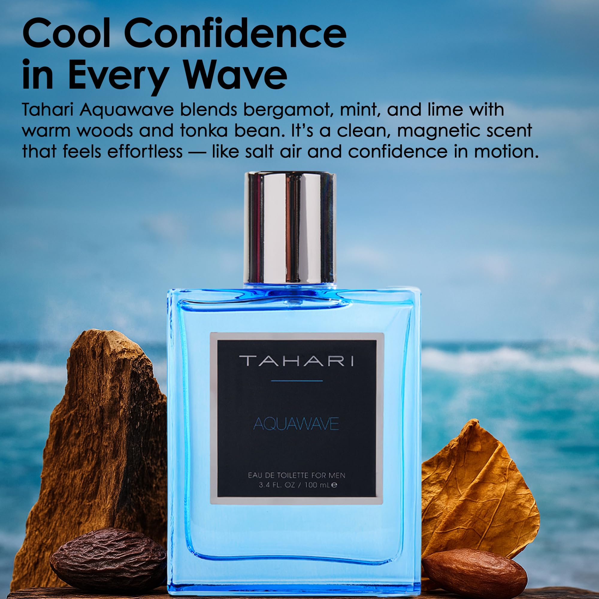 TAHARI Aquawave Eau de Toilette for Men – Long-Lasting Fresh Aquatic Scent with Bergamot, Marine & Cedarwood