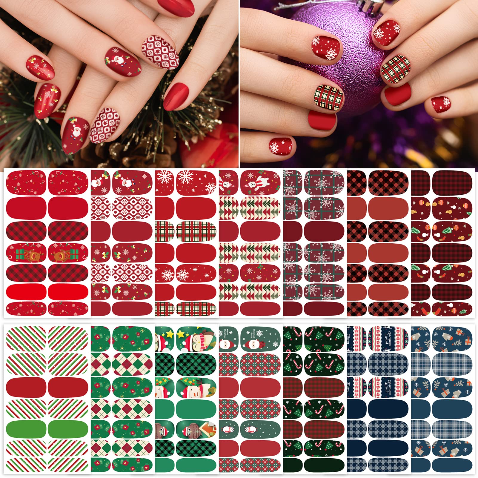 TailaiMei 14 Sheets Christmas Nail Wraps – Self-Adhesive DIY Nail Art Decals with 2 Nail Files | Gift Style