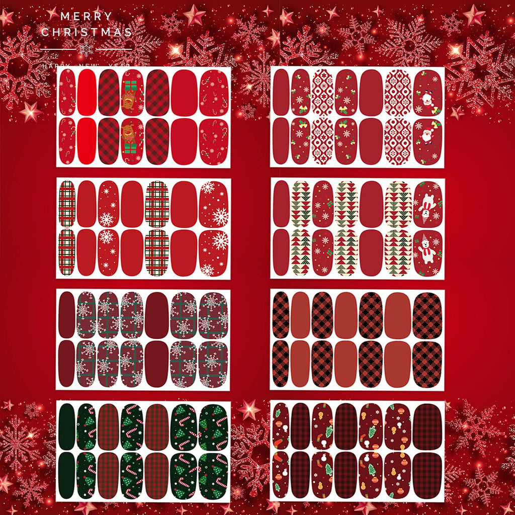 TailaiMei 14 Sheets Christmas Nail Wraps – Self-Adhesive DIY Nail Art Decals with 2 Nail Files | Gift Style
