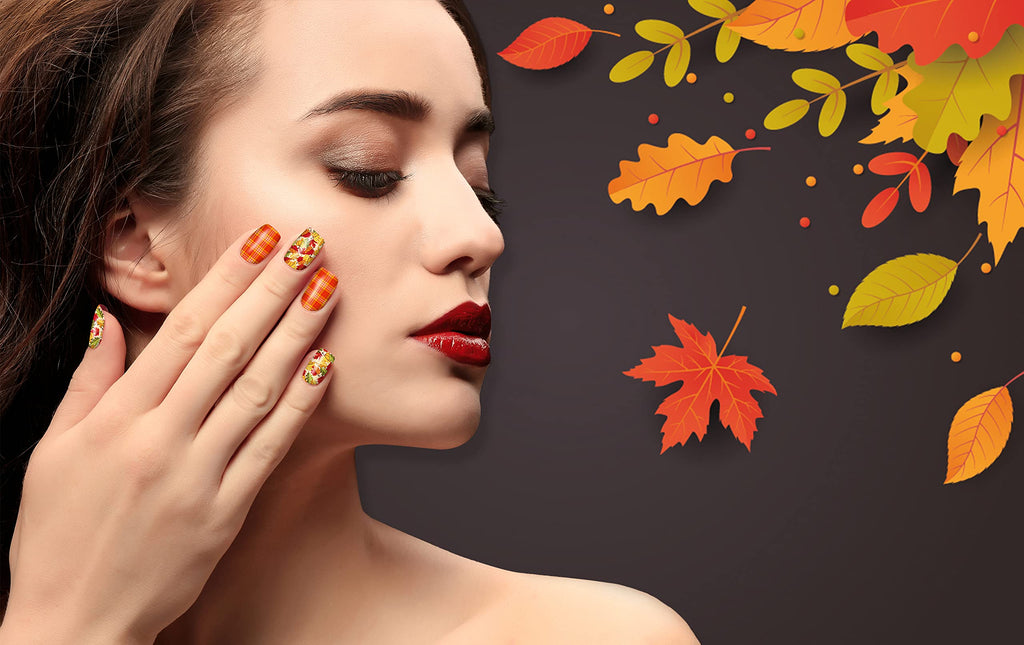 TailaiMei 12 Sheets Fall Nail Wraps – Self-Adhesive Autumn Nail Decals with Leaves & Plaid