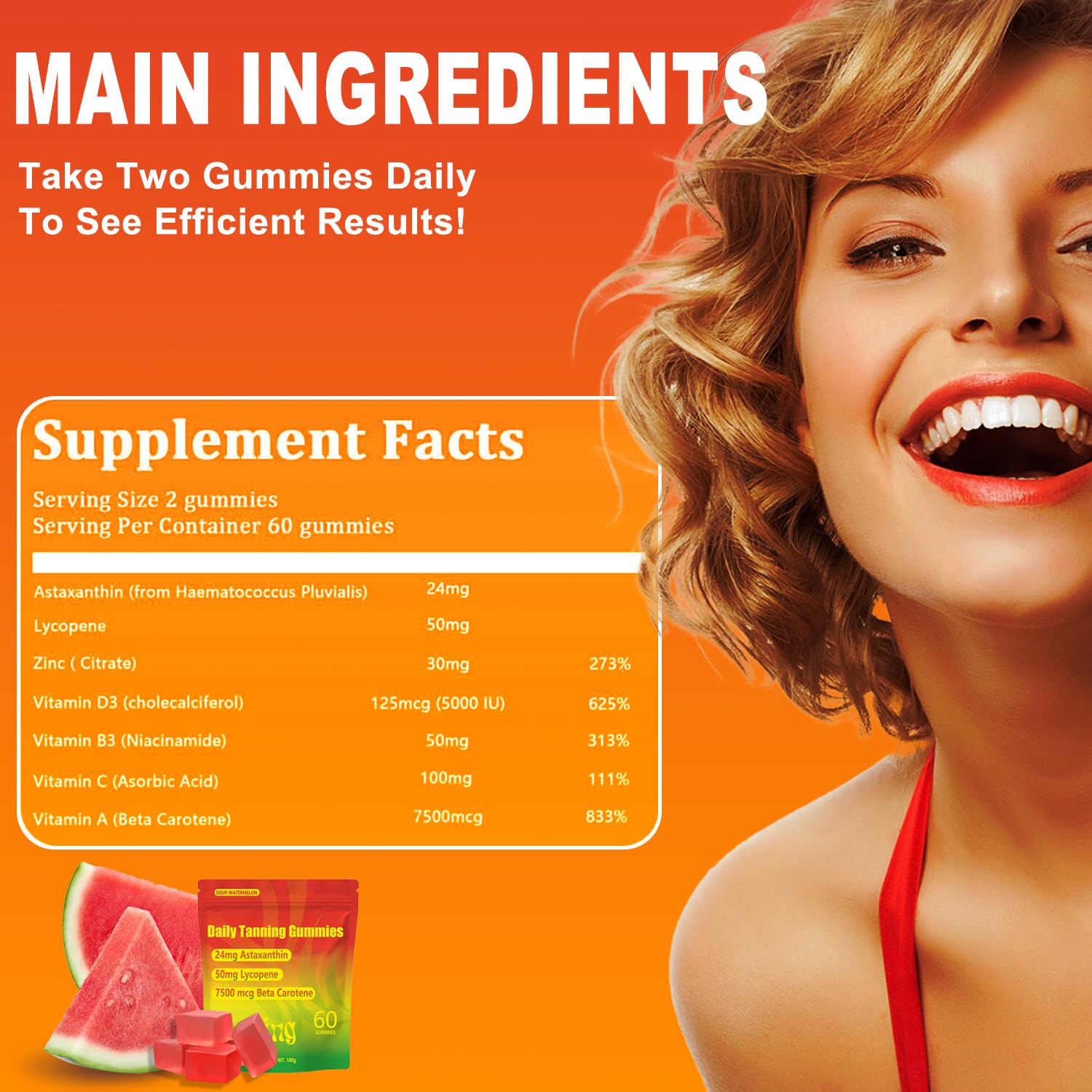 TailTrespass Tanning Gummies – Daily Astaxanthin, Lycopene & Beta Carotene for Glow (60 Count)