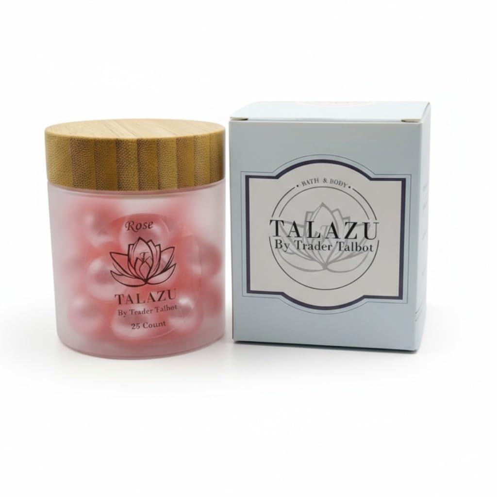 TALAZU Rose Aromatherapy Bath Beads – Moisturizing Coconut Oil Bath Pearls (25 Count)