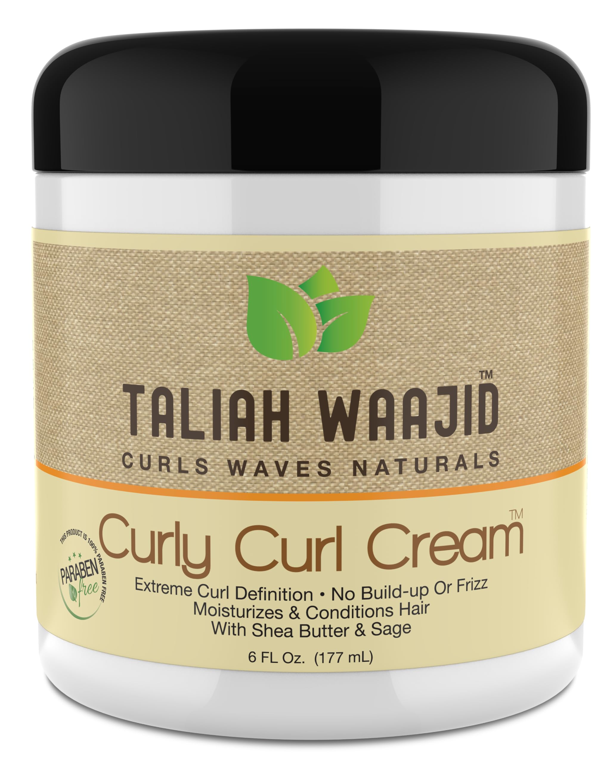 Taliah Waajid Black Earth Curls Waves Natural Curly Curl Cream – Extreme Curl Definition, Paraben Free, Shea Butter & Sage | 6oz (6-Pack)